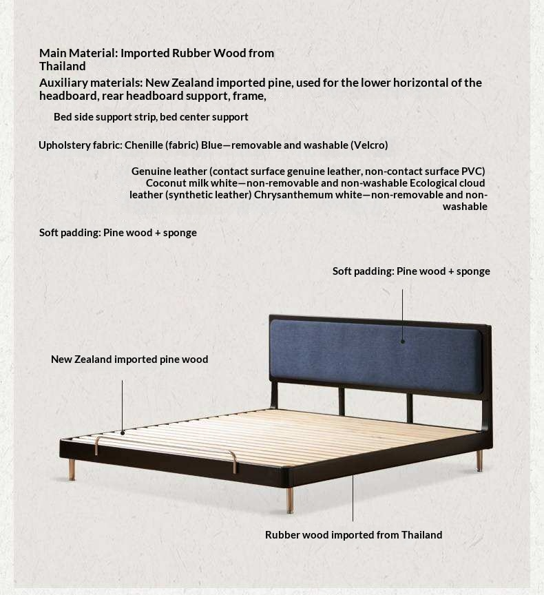 Rubberwood Solid Wood Ancient Style Double Bed