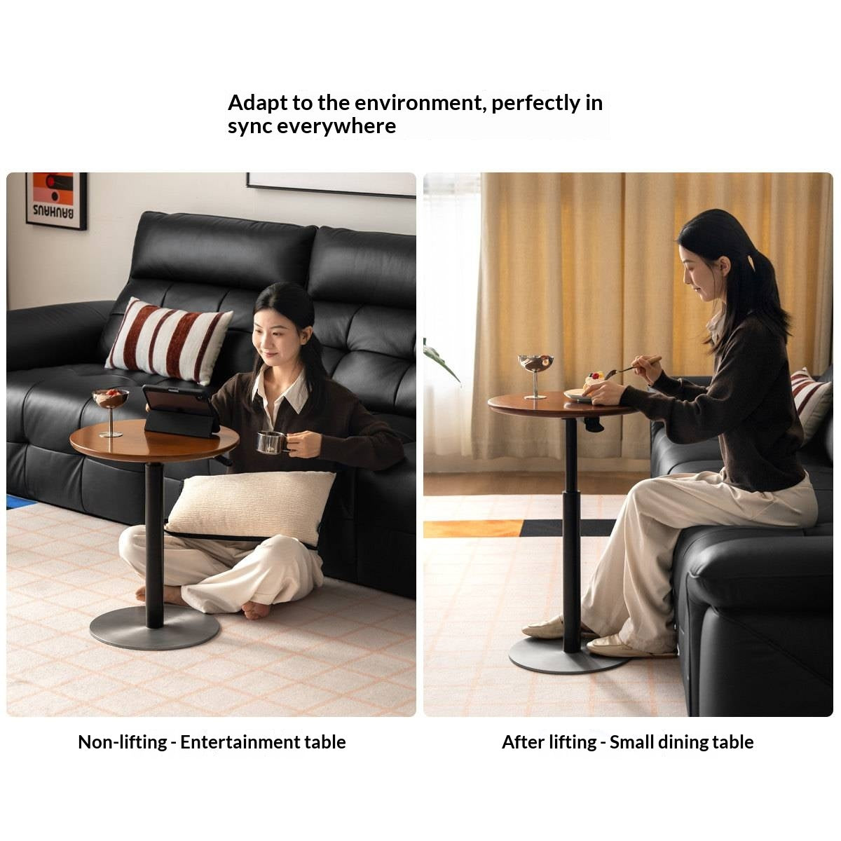 Poplar Solid Wood Vintage Style Adjustable Side Table