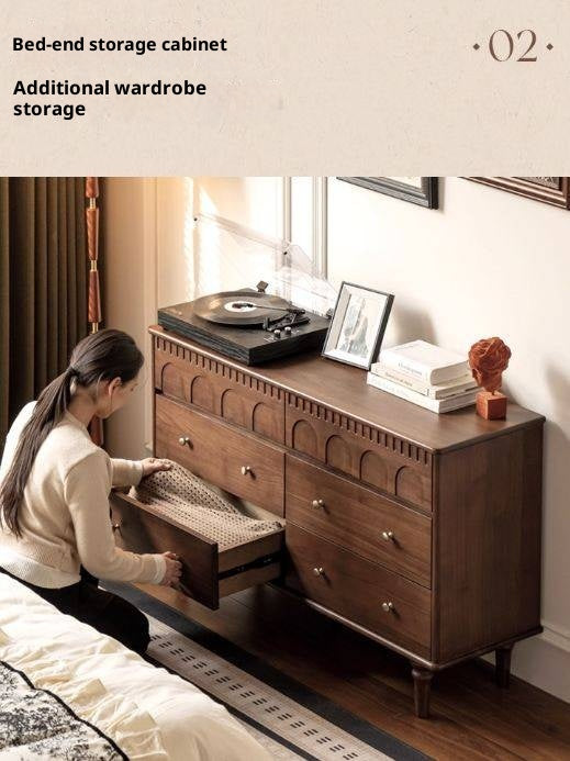 Black Walnut, Poplar, Solid Rubberwood French Retro Chest of Drawers