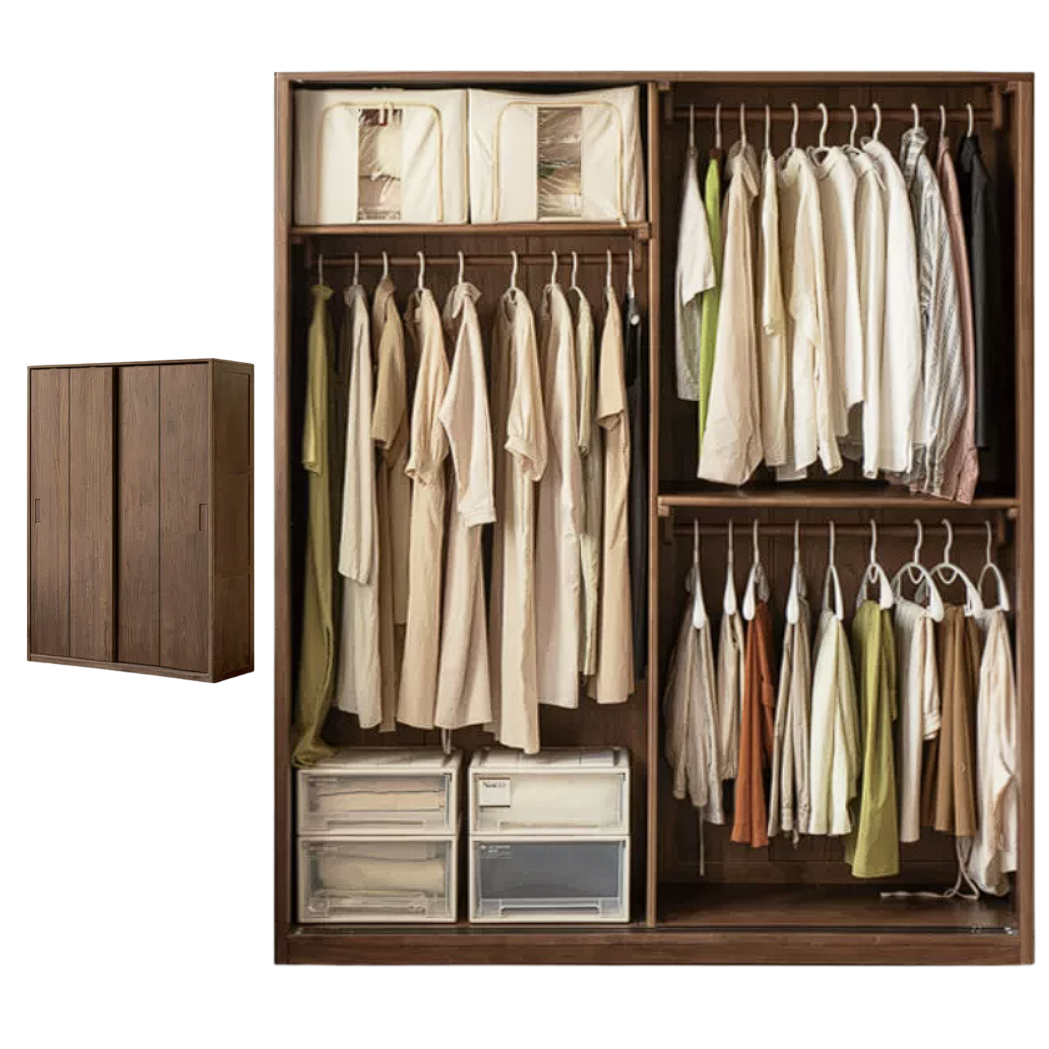 Black Walnut Solid Wood Sliding Door Wardrobe