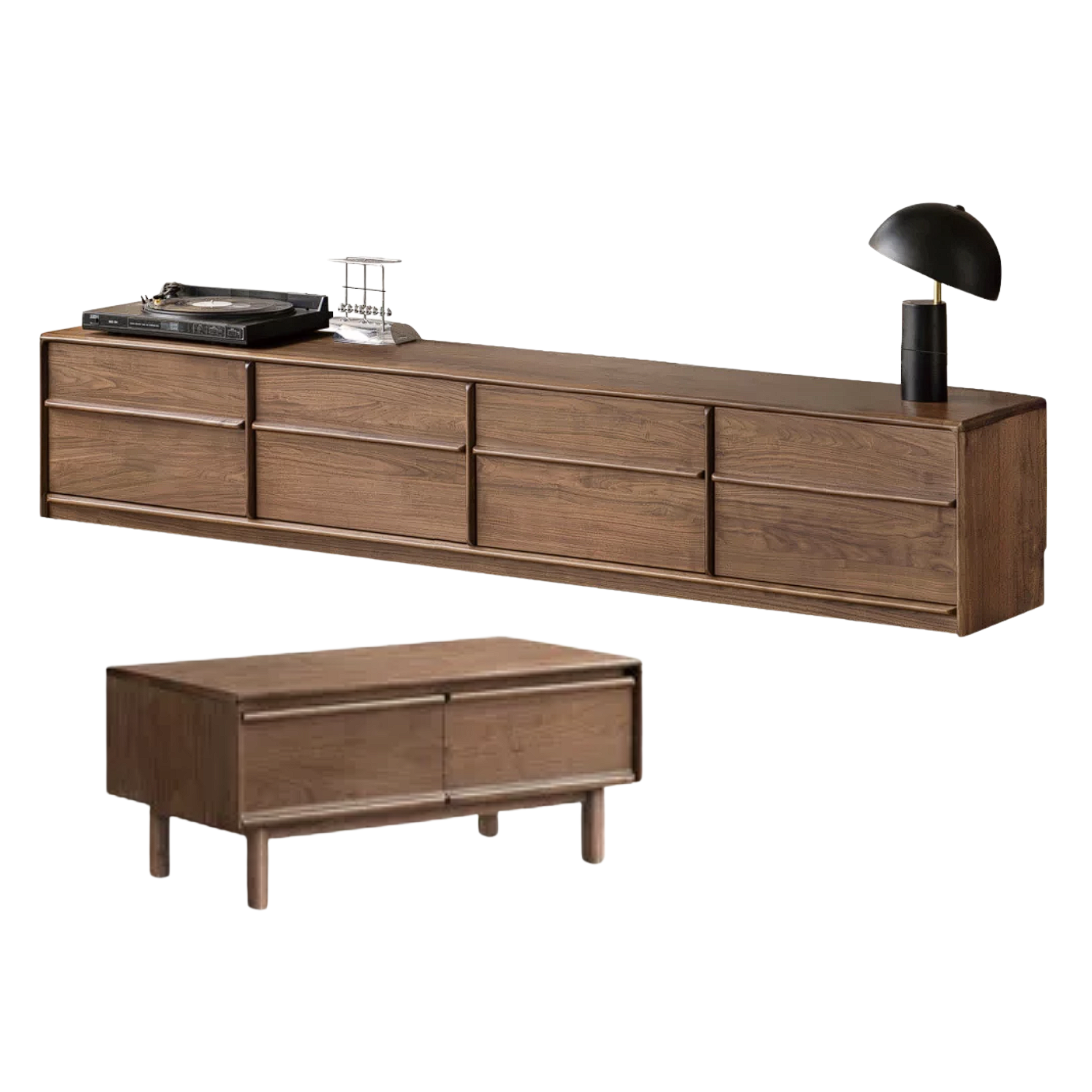 Black Walnut, Sandalwood, Ash, Oak Solid Wood TV Console with Multiple Drawers, Low-Profile Media Cabinet