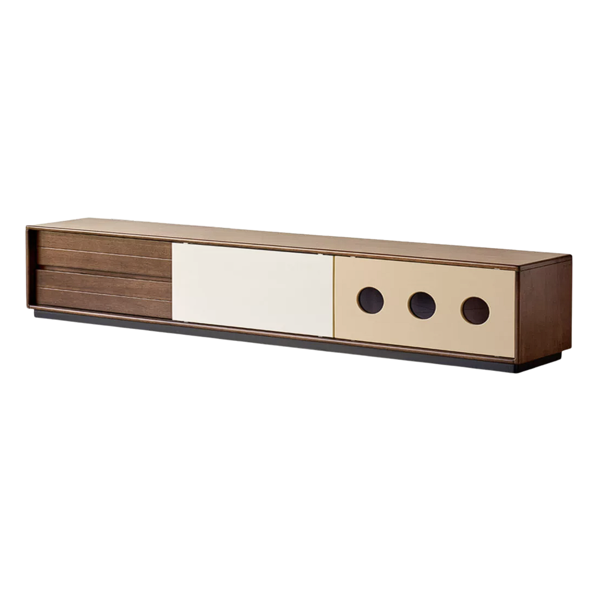 Golden Pearwood Solid Wood Mid-Century TV Stand and Corner Cabinet Set with Color-Block Circle Pulls