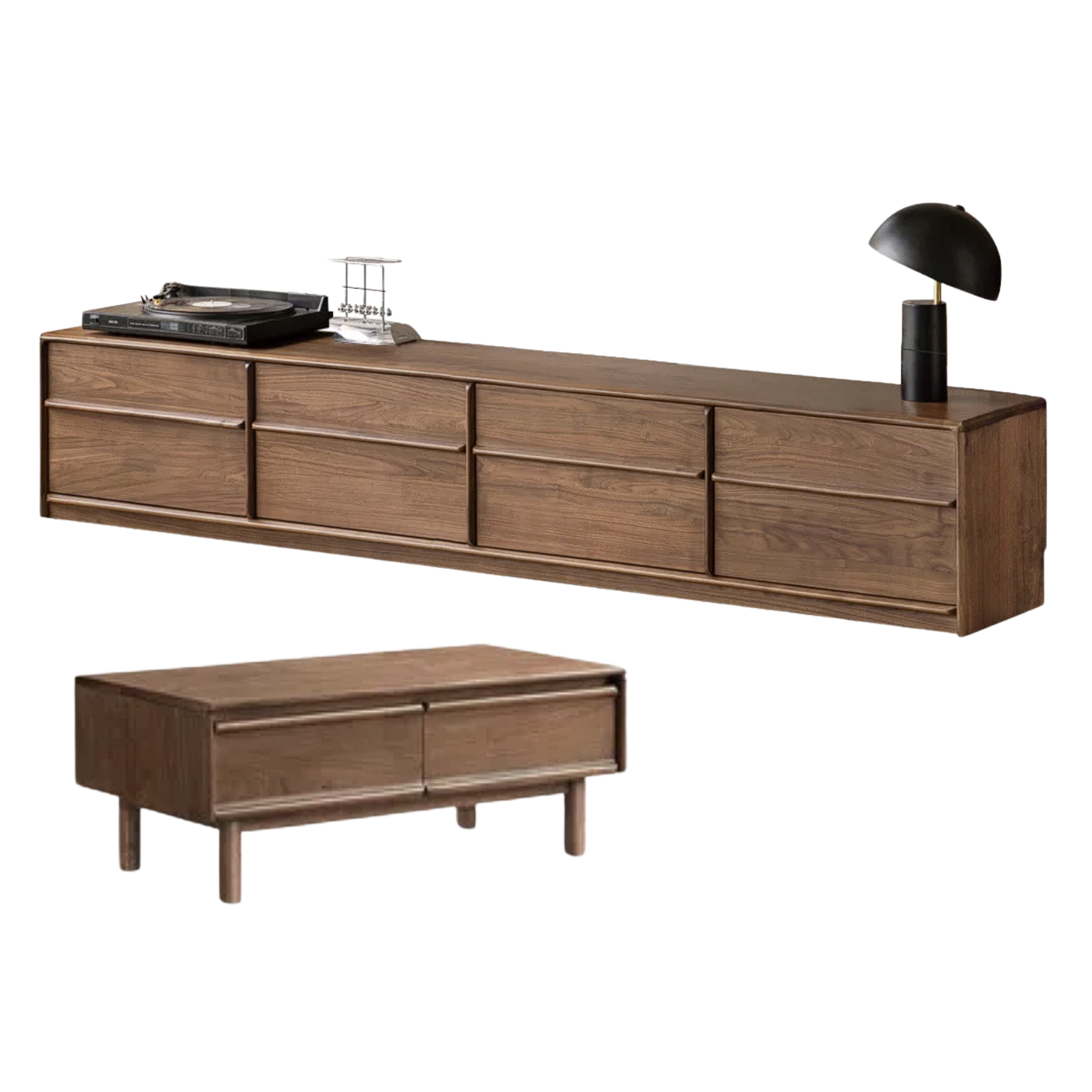 Black Walnut, Sandalwood, Ash, Oak Solid Wood TV Console with Multiple Drawers, Low-Profile Media Cabinet