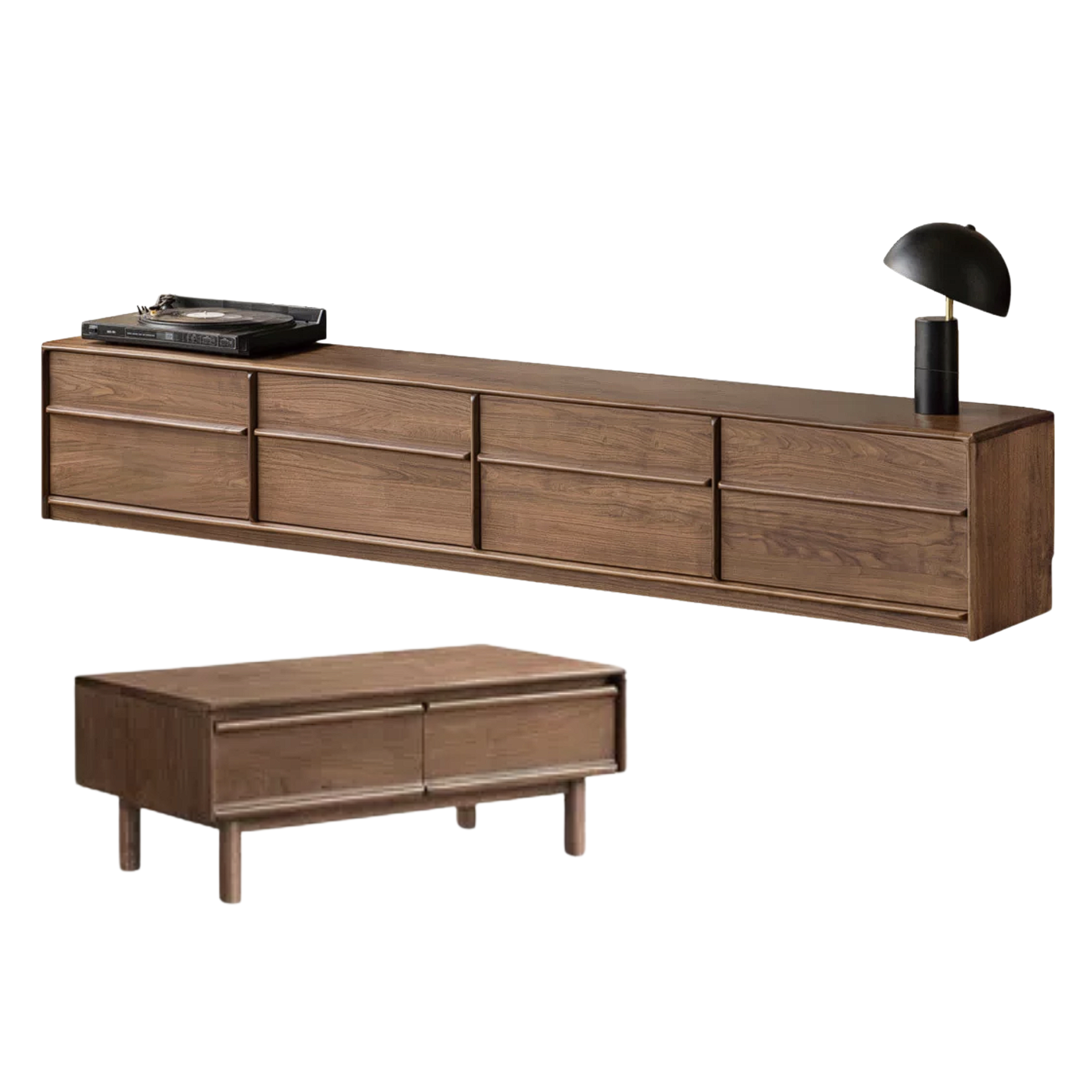 Black Walnut, Sandalwood, Ash, Oak Solid Wood TV Console with Multiple Drawers, Low-Profile Media Cabinet