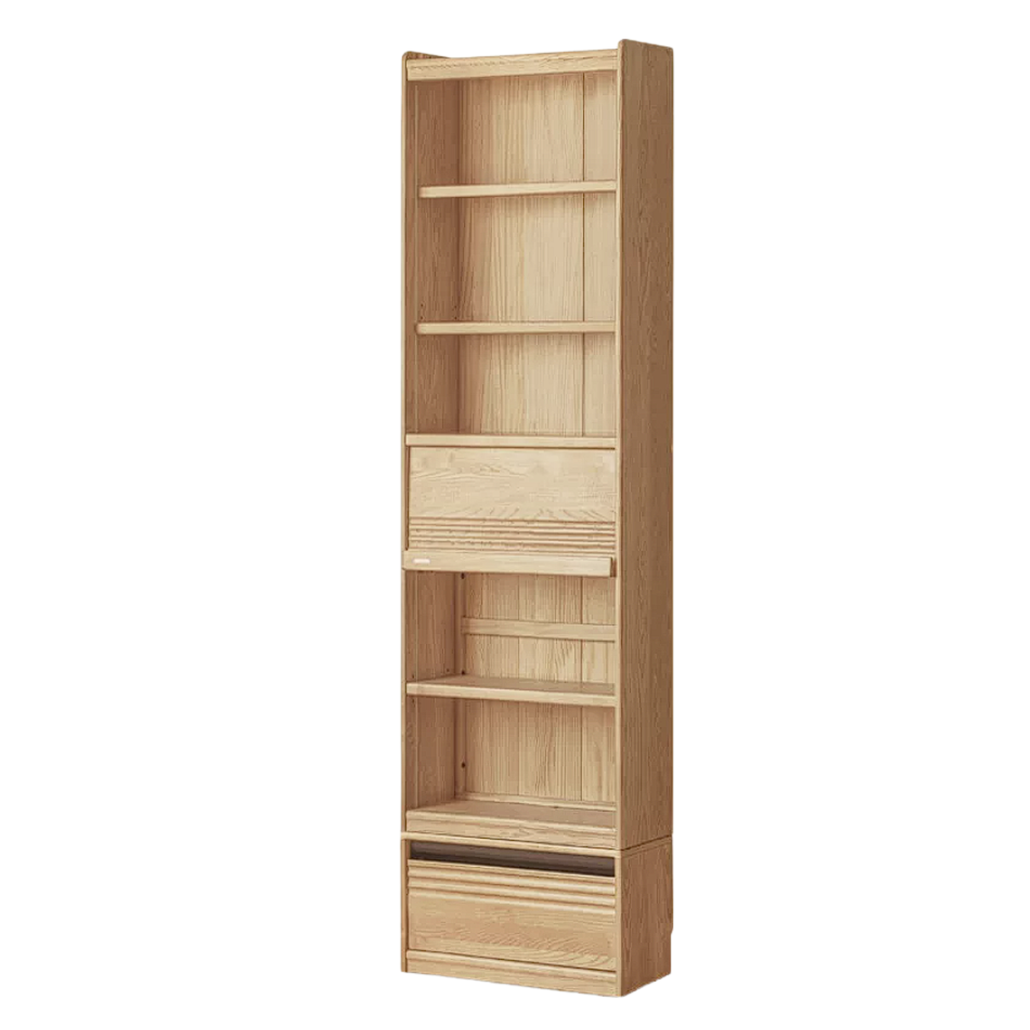 Oak Solid Wood Display Bookcase with Wall-Mounted Option and Storage Cabinet