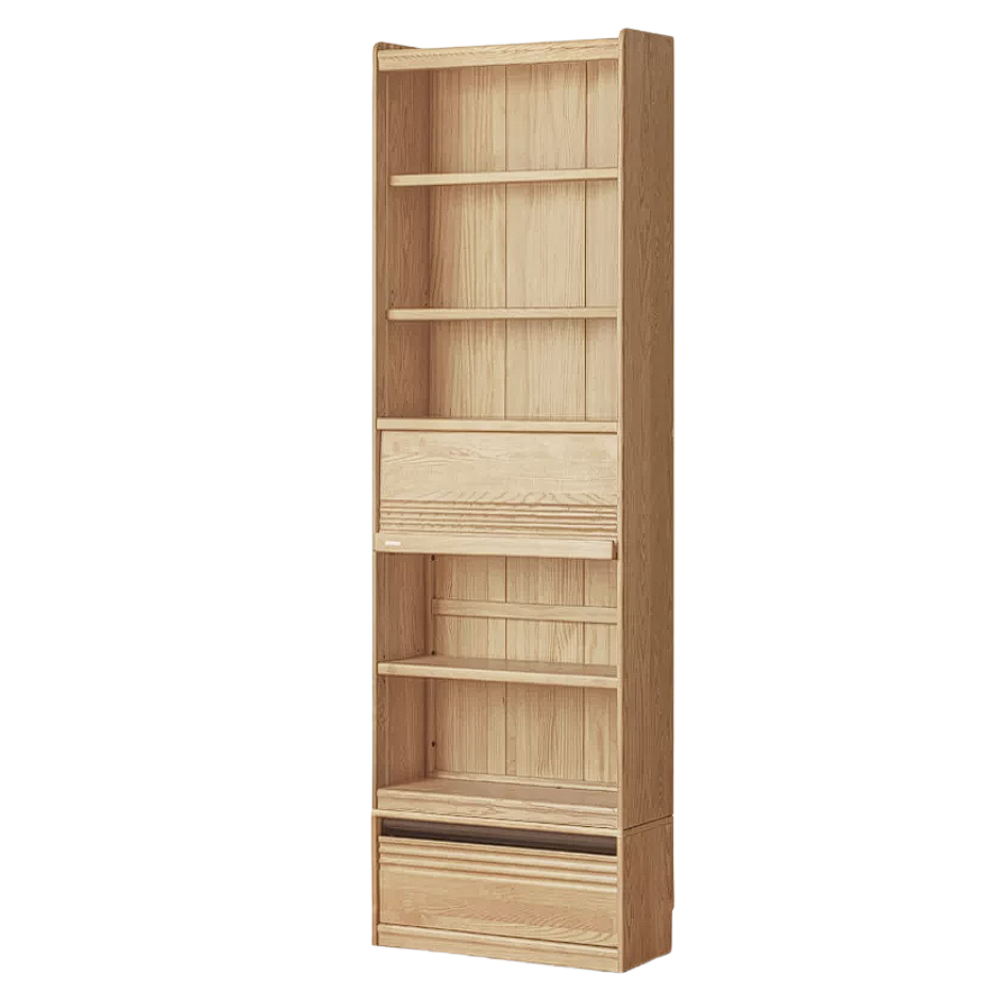 Oak Solid Wood Display Bookcase with Wall-Mounted Option and Storage Cabinet