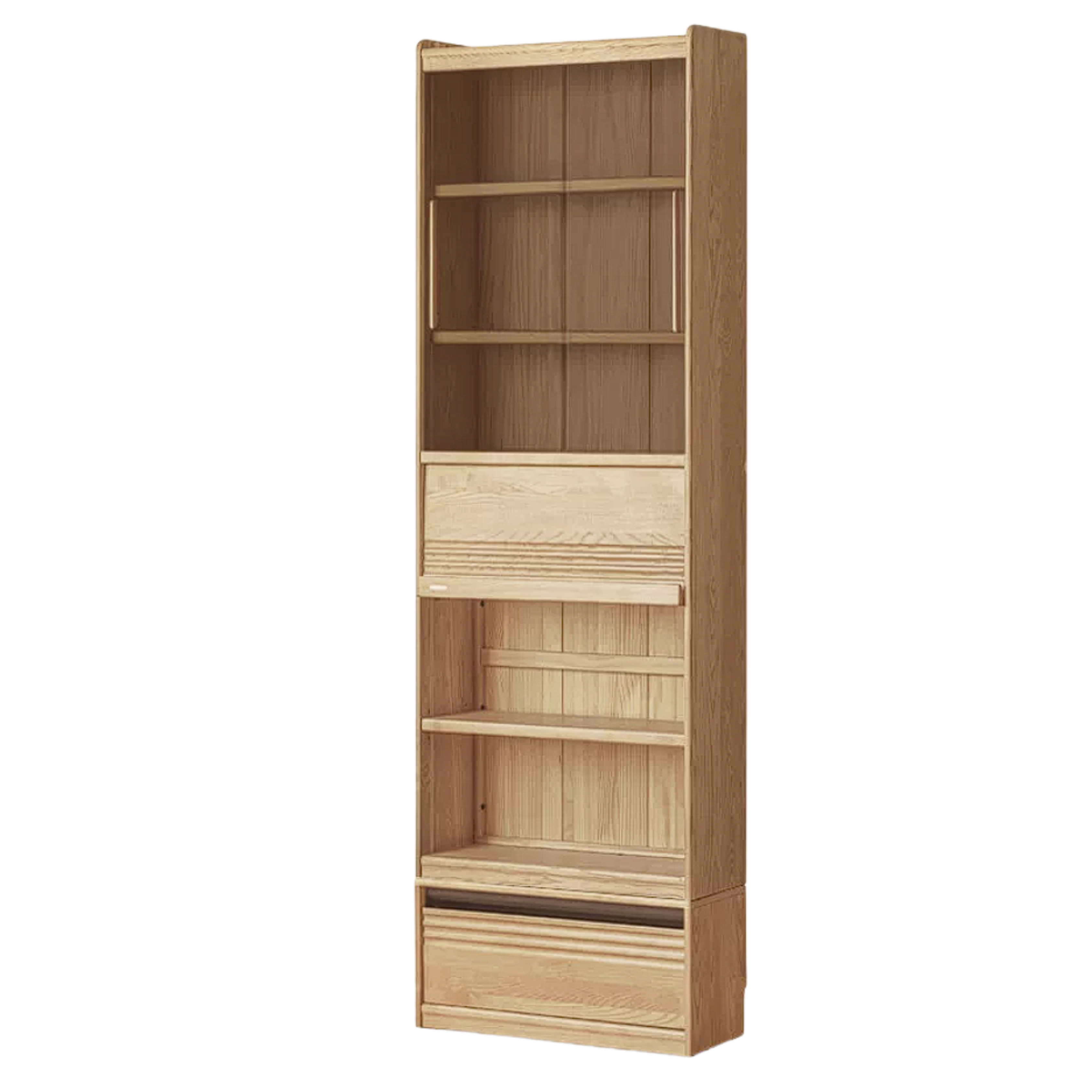 Oak Solid Wood Display Bookcase with Wall-Mounted Option and Storage Cabinet