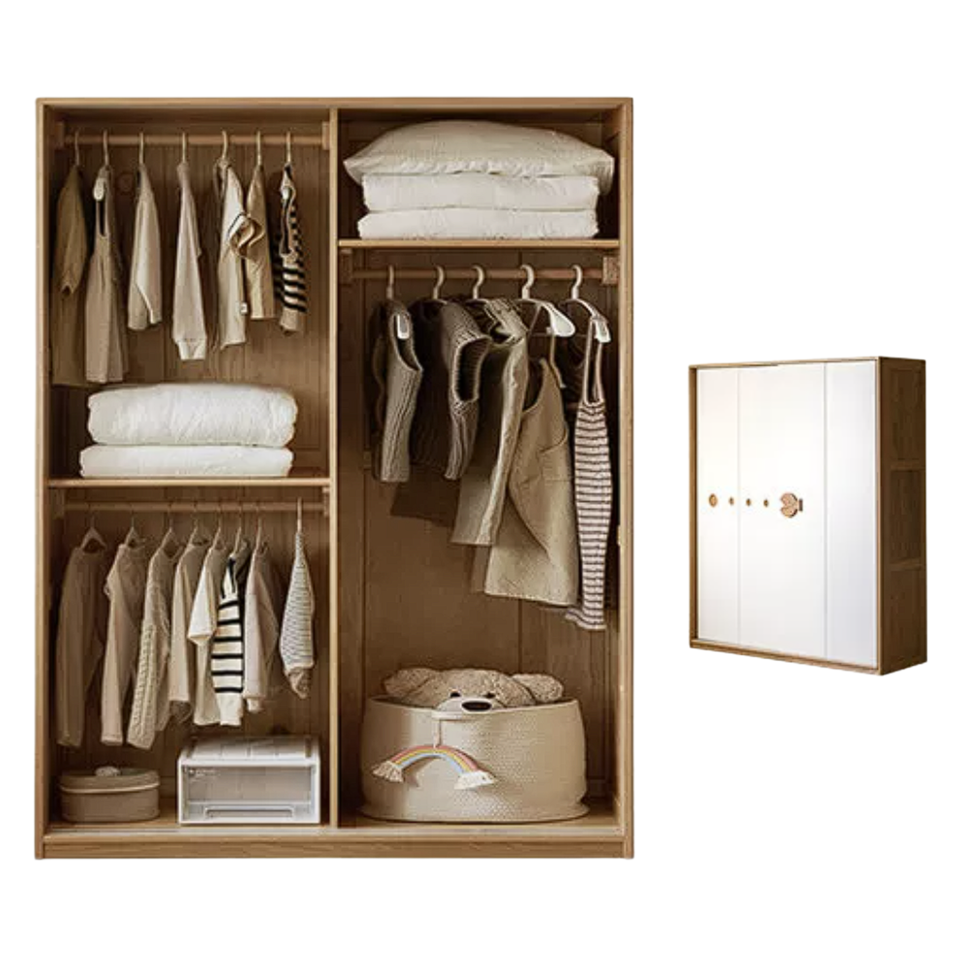 Oak Solid Wood Kids Sliding Door Wardrobe