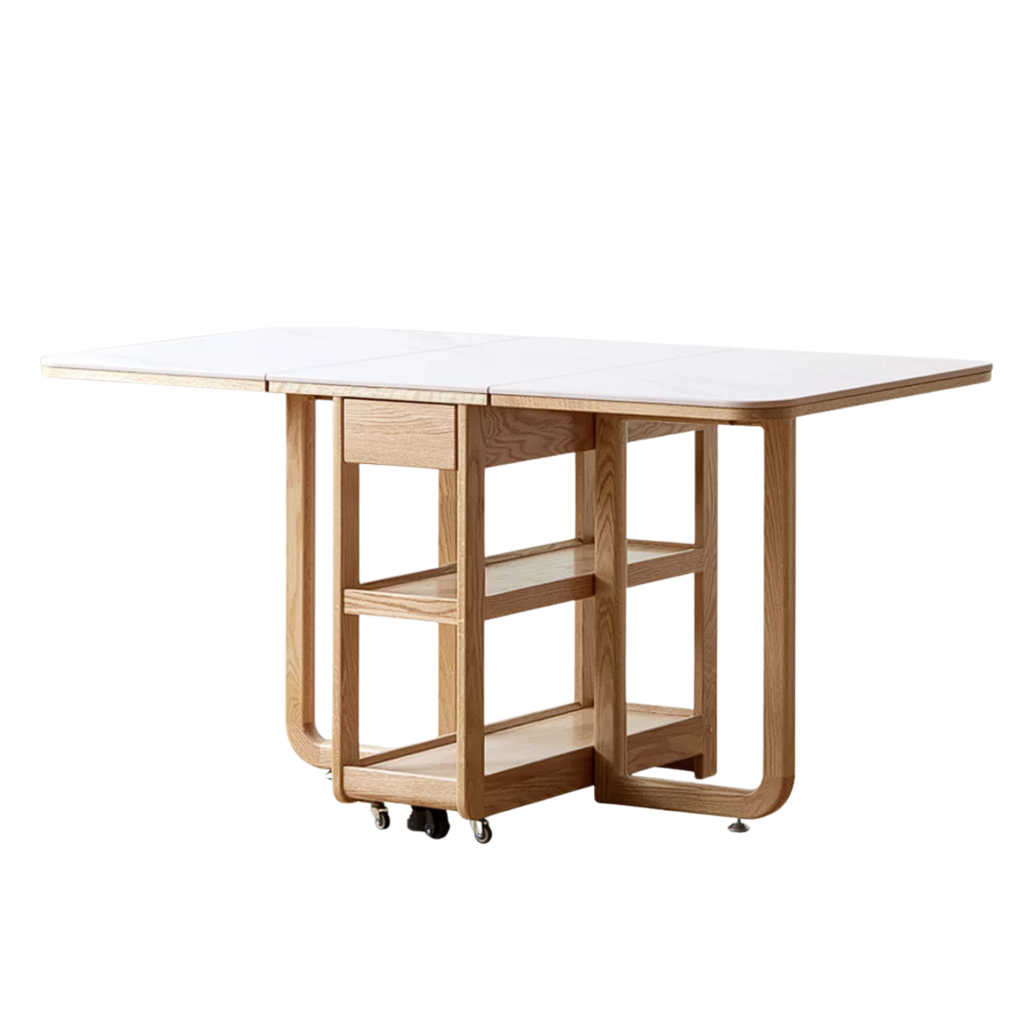 Oak, Rubberwood Solid Wood Folding Multi-Functional Storage Telescopic Dining Table