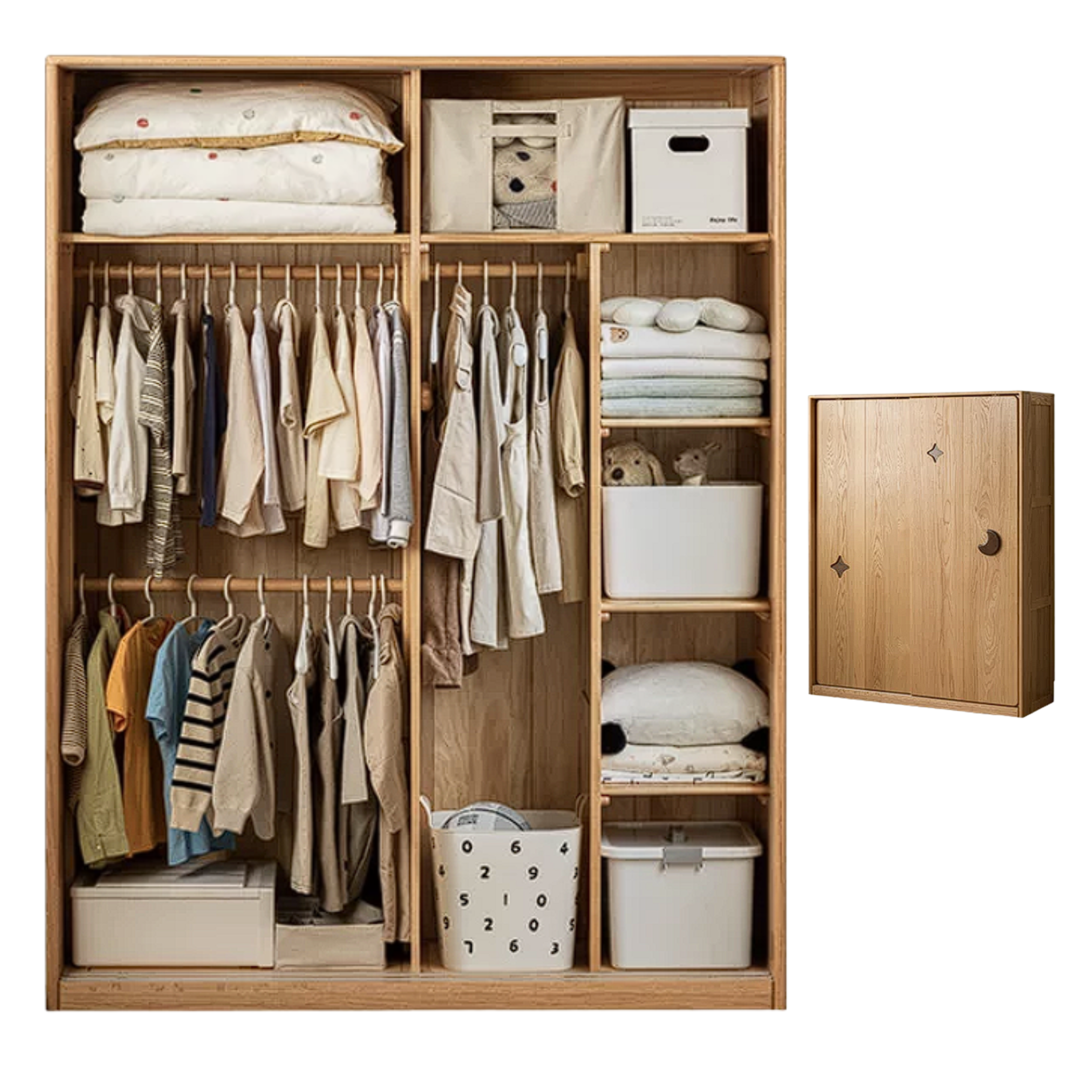 Oak Solid Wood Kids Sliding Door Wardrobe