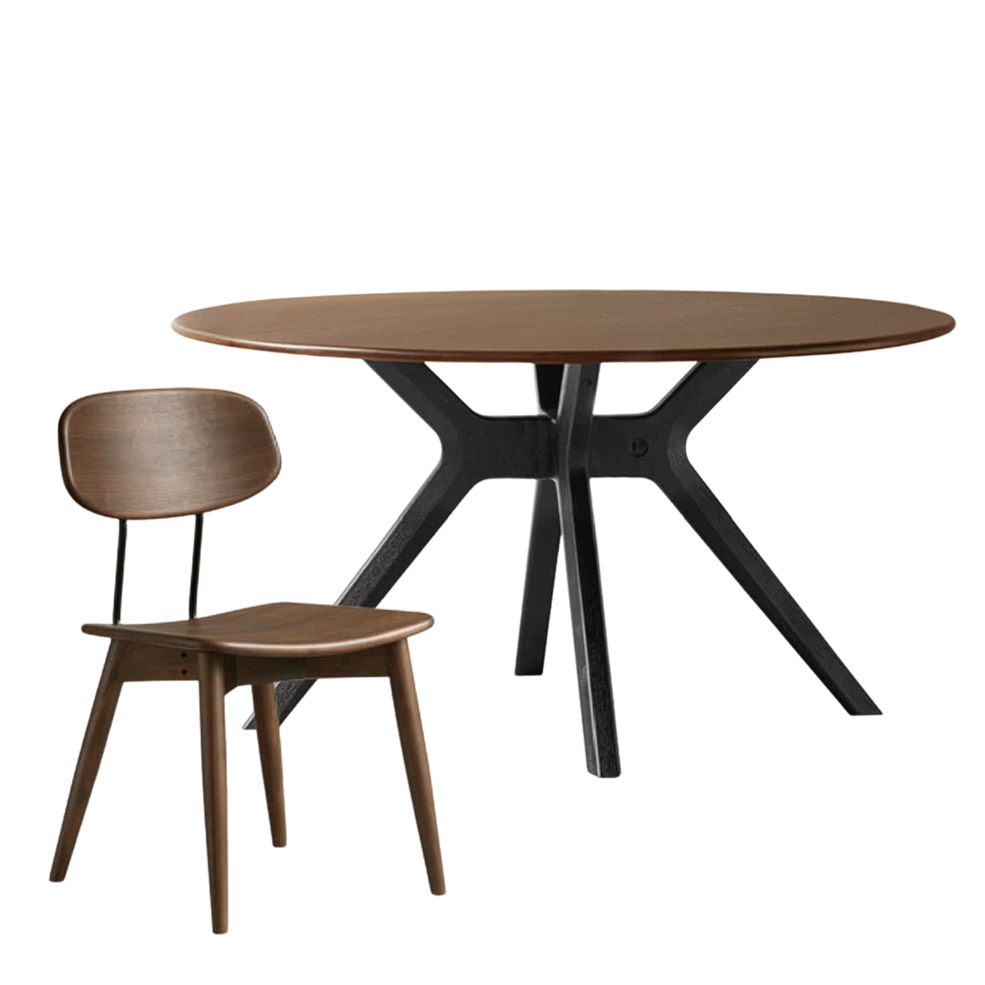 Black Walnut Solid Wood Rock Board Round Table With Turntable