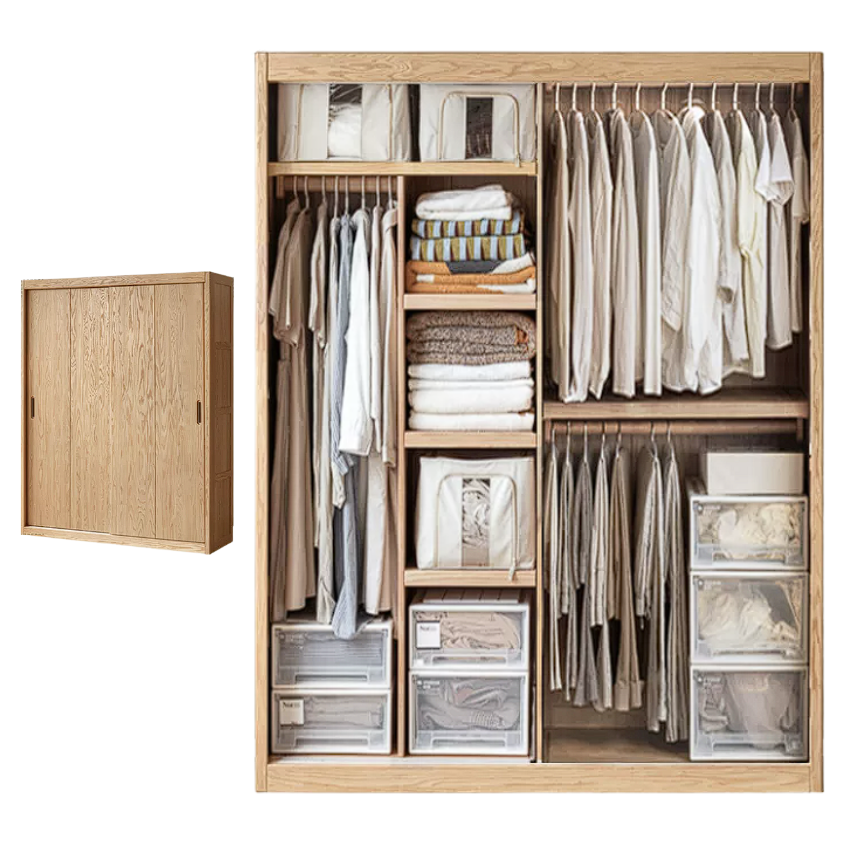 Oak, Ash Solid Wood Modern Wardrobe