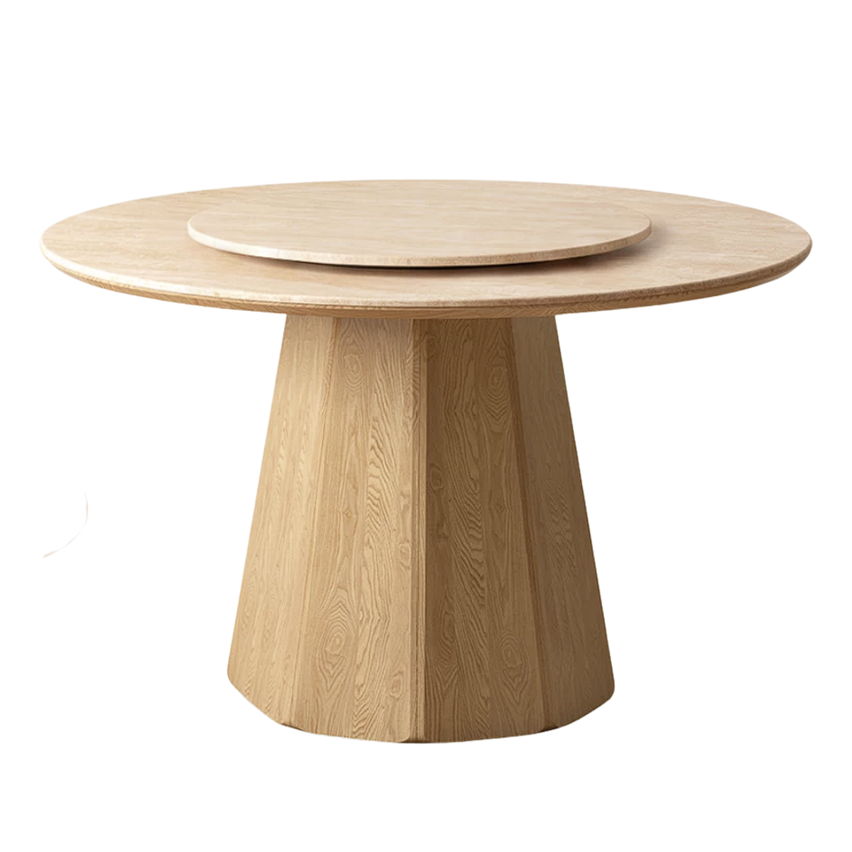 Ash Solid Wood Round Dining Table with Fluted Pedestal Base