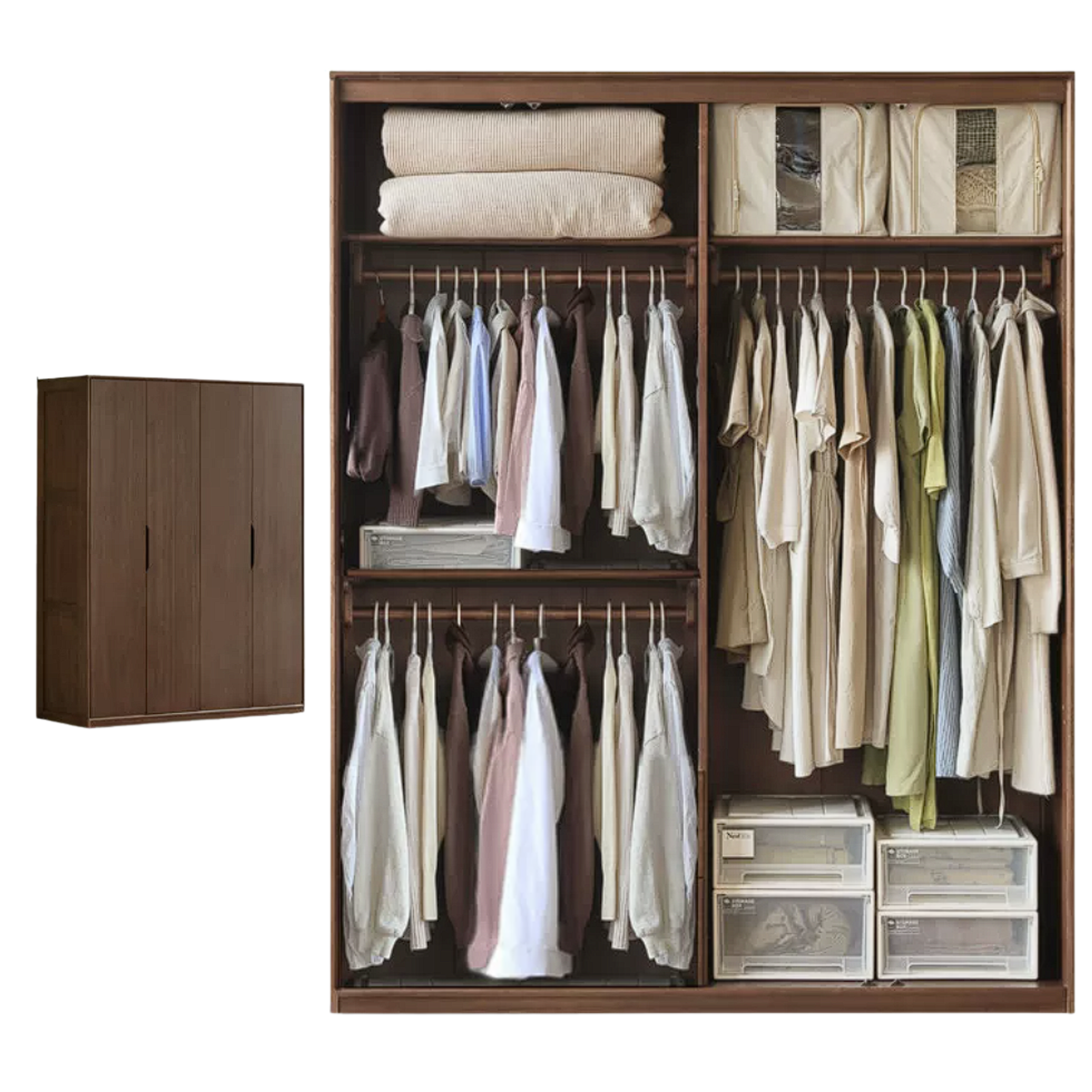 Sandalwood, Merbau Solid Wood Modern Open Door Wardrobe