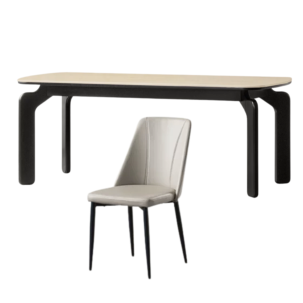 Solid Rubberwood Dining Table with Curved Splayed Legs