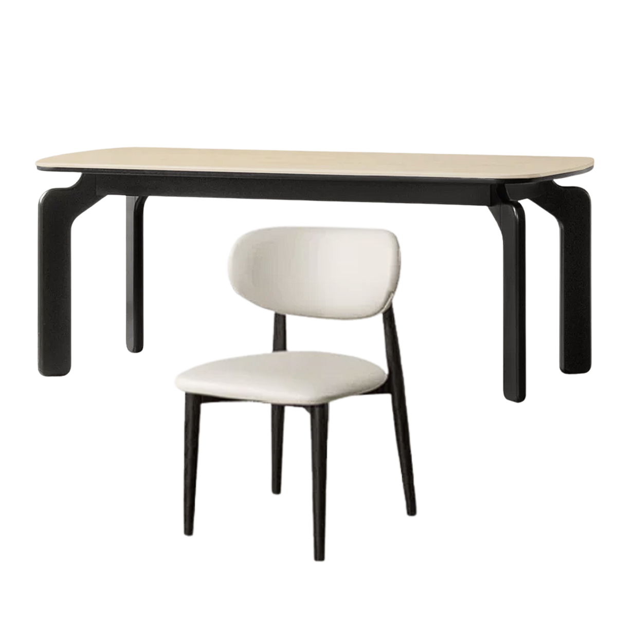 Solid Rubberwood Dining Table with Curved Splayed Legs