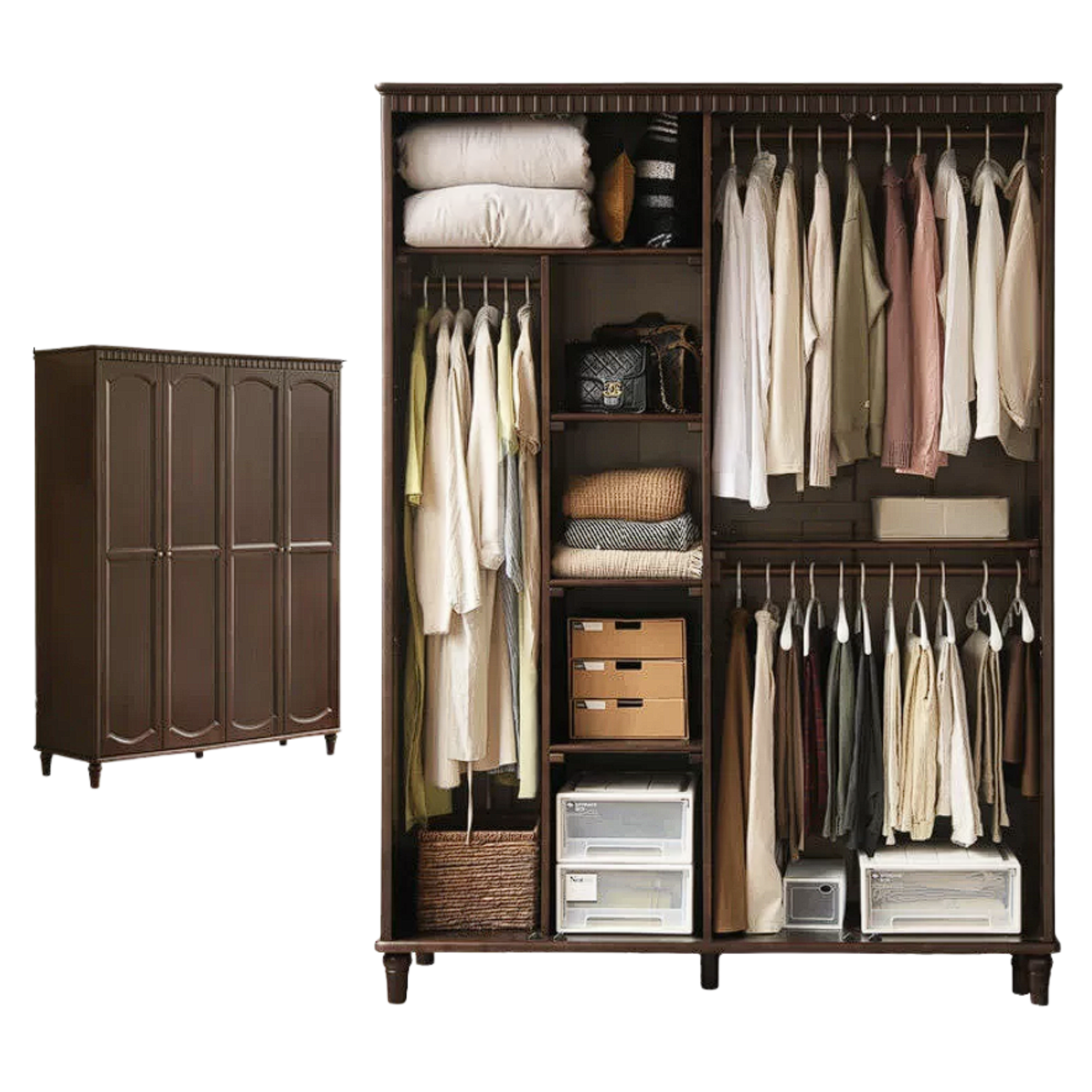 Poplar Solid Wood American Retro Double Door Wardrobe