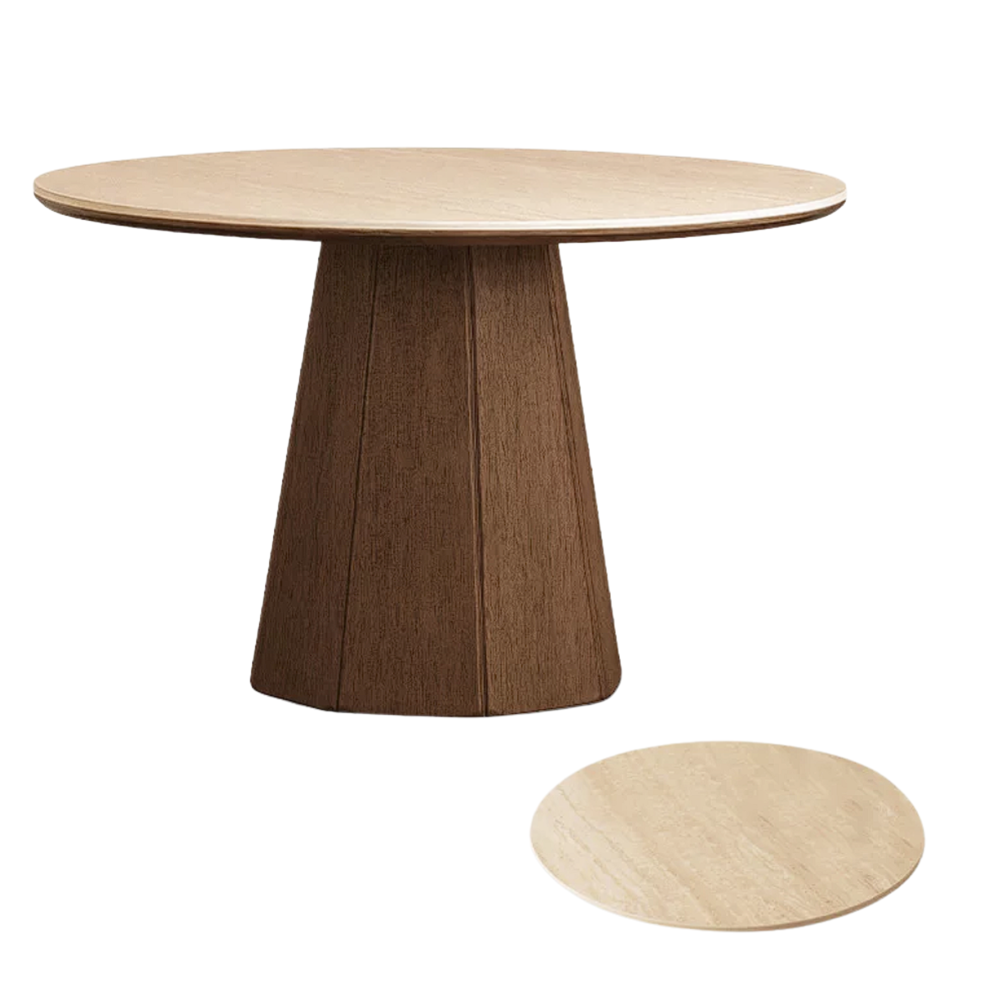 Black Walnut, Ash, Golden Pearwood Solid Wood Round Dining Table with Fluted Cone Pedestal Base