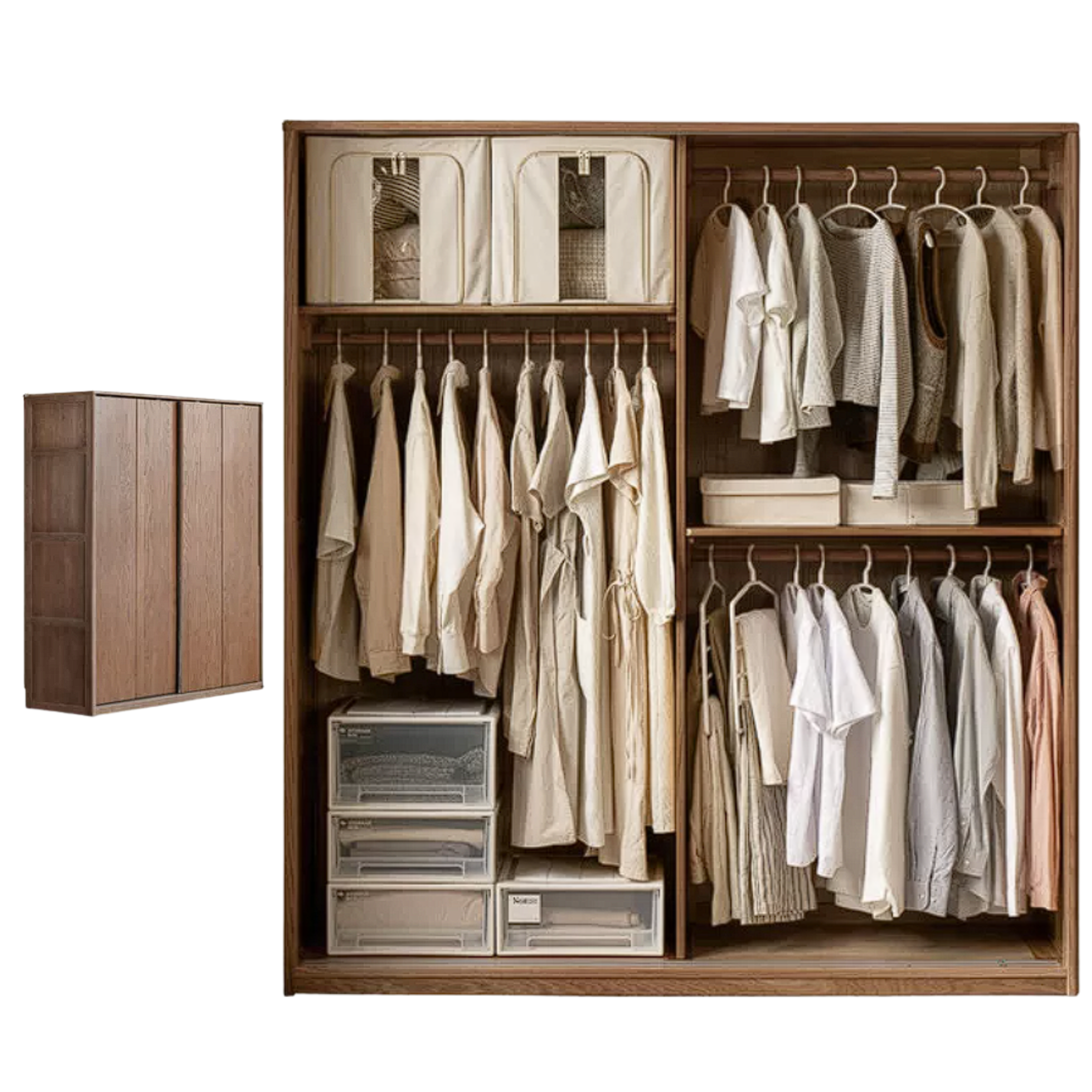 Oak Solid Wood Sliding Door Modern Wardrobe