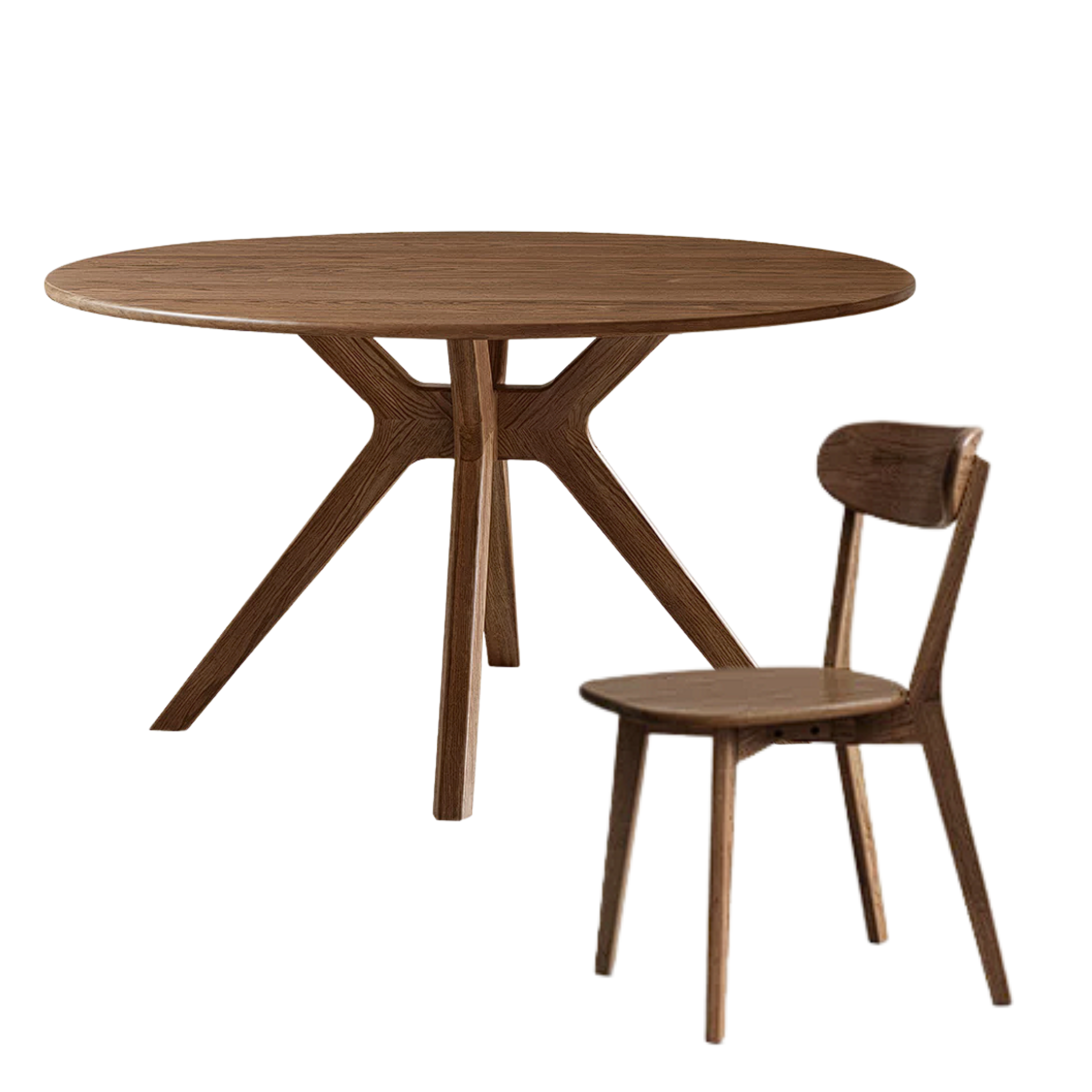 Oak Solid Wood Round Stone-Top Dining Table with Criss-Cross Splayed Wood Legs