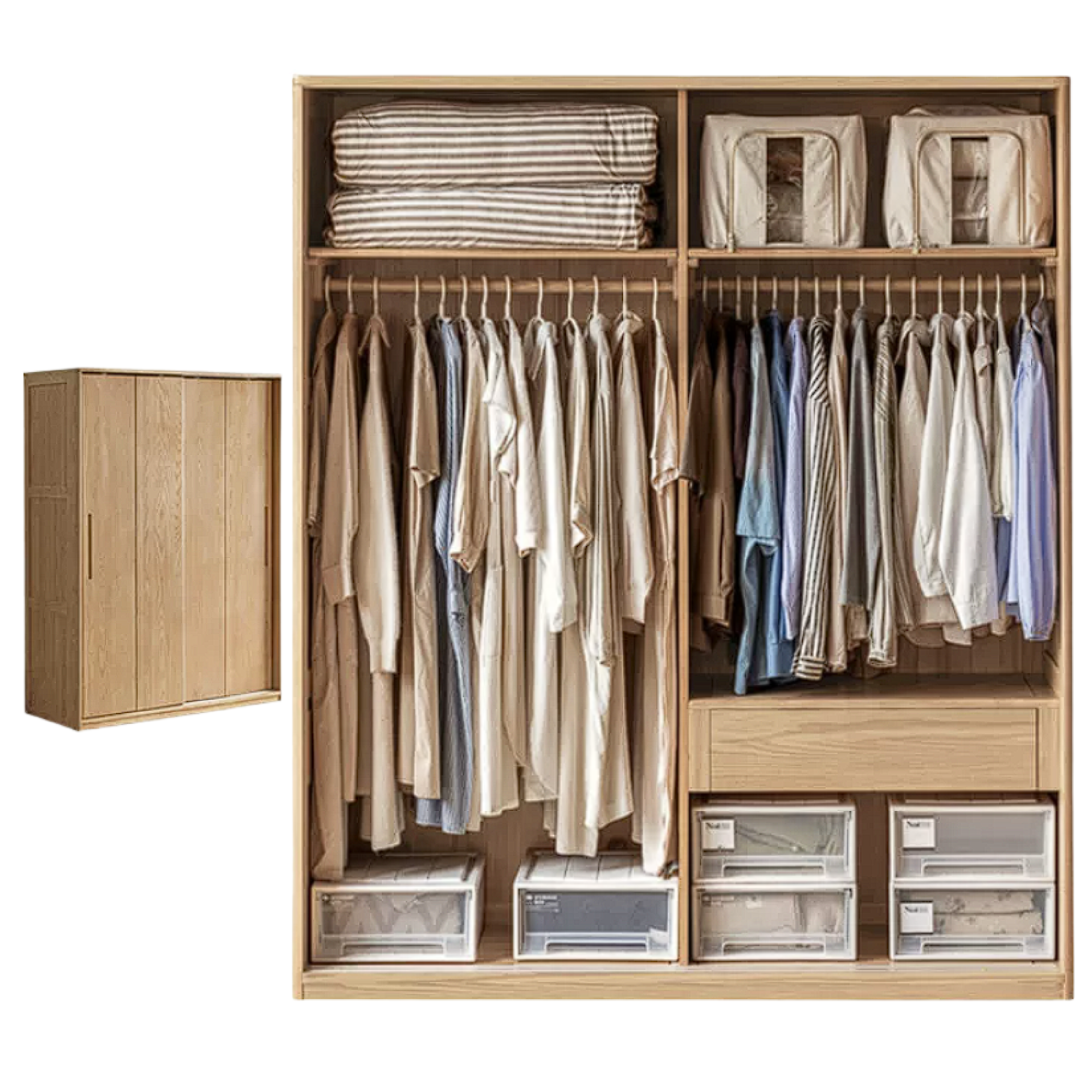 Ash Solid Wood Sliding Door Wardrobe