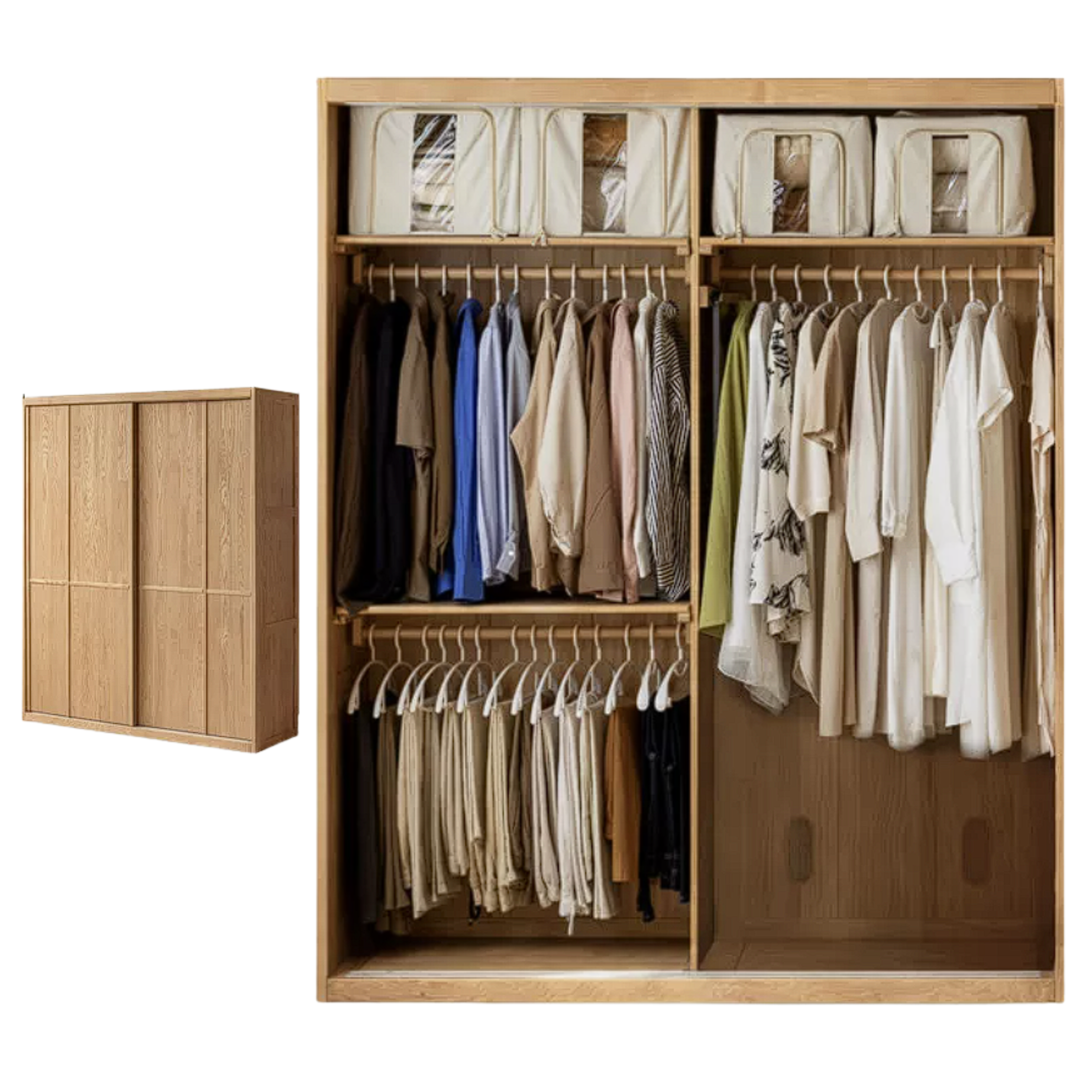 Ash Solid Wood Modern Wardrobe With Sliding Doors