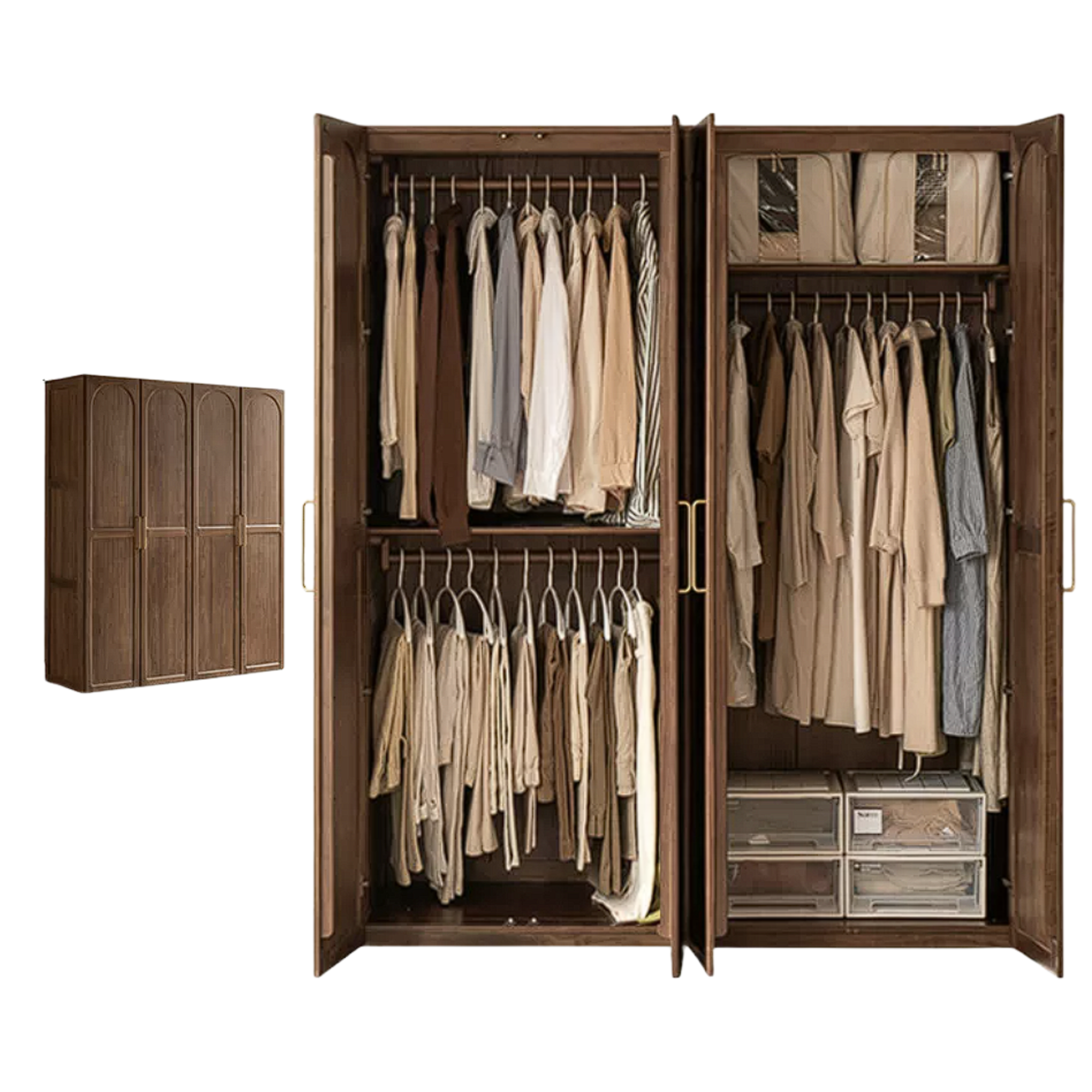Black Walnut, Sandalwood Solid Wood French Retro Wardrobe