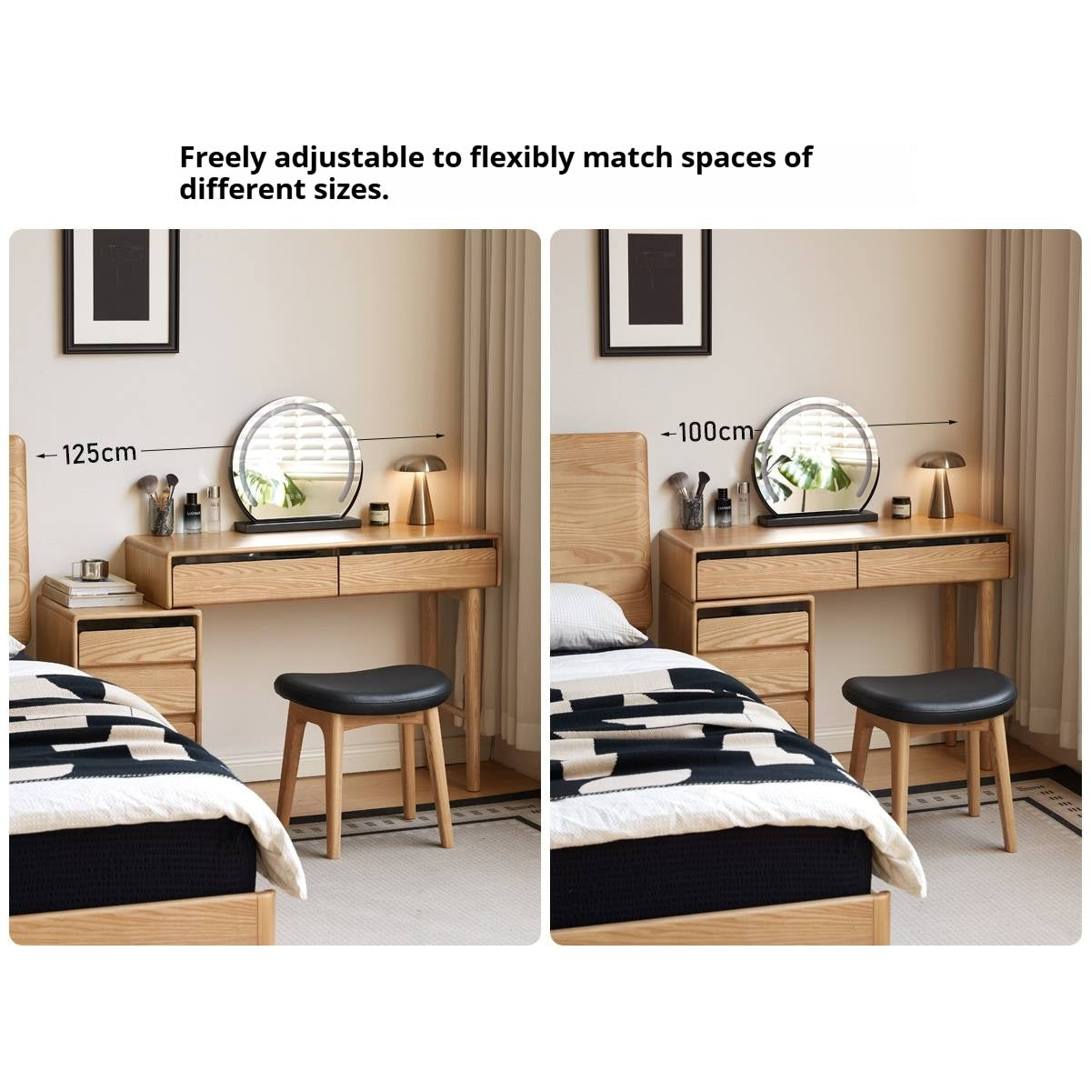 Ash Solid Wood Modern Retractable Dressing Table