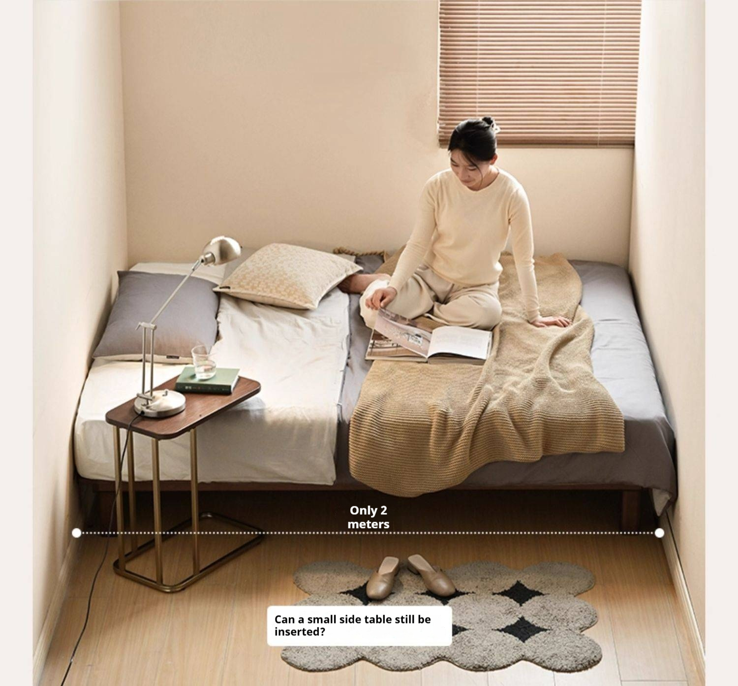 Beech Solid Wood Platform Bed, Headboard-Free Bed