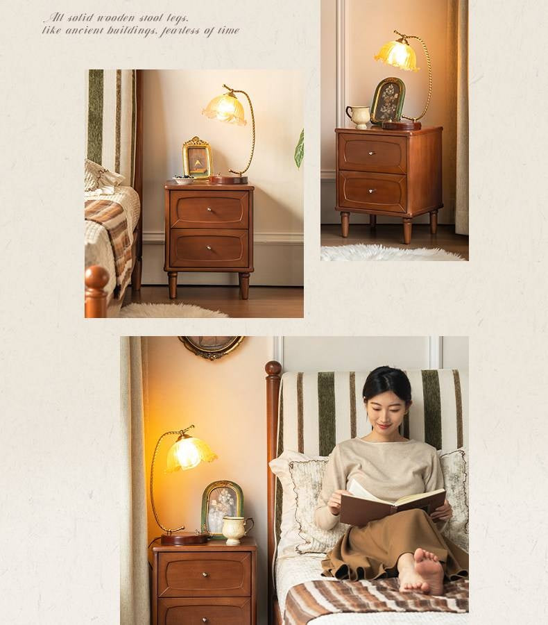 Black Walnut, Poplar Solid Wood French Retro Style Nightstand