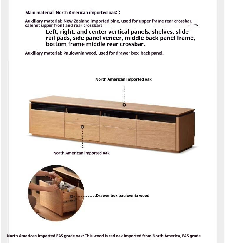 Oak Solid Wood TV Stand with Modern Minimalist Storage Design.