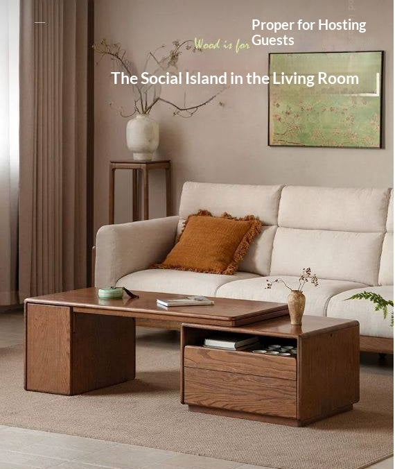 Oak Solid Wood Extendable Coffee Table with Storage