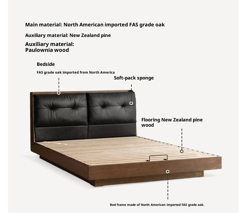 Oak Solid Wood Luxury Genuine Leather Box Bed
