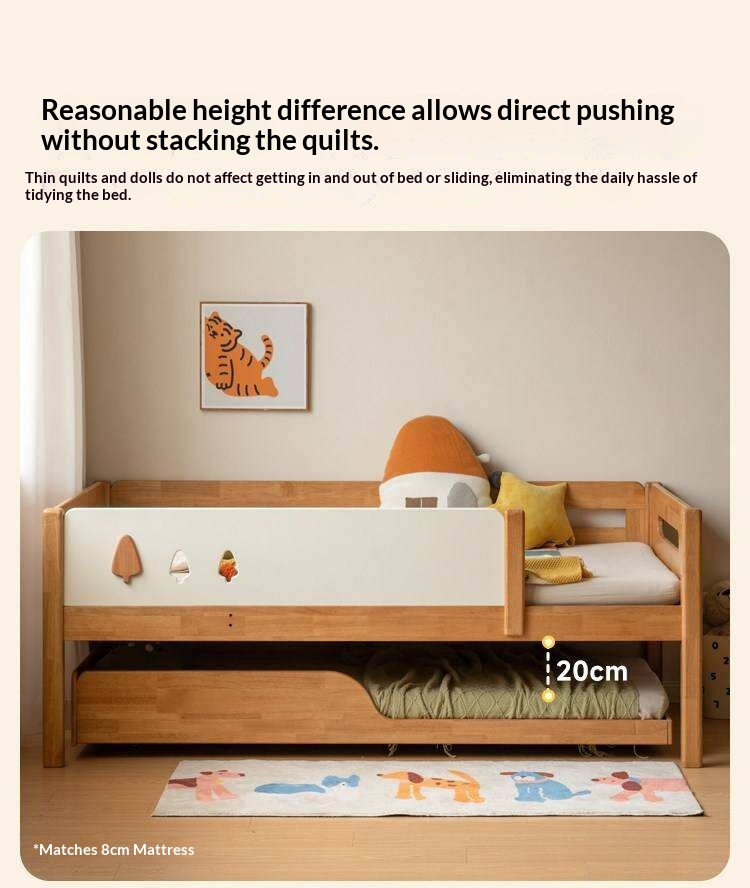 Rubberwood Solid Wood Kids Daybed with Trundle and Safety Guardrails