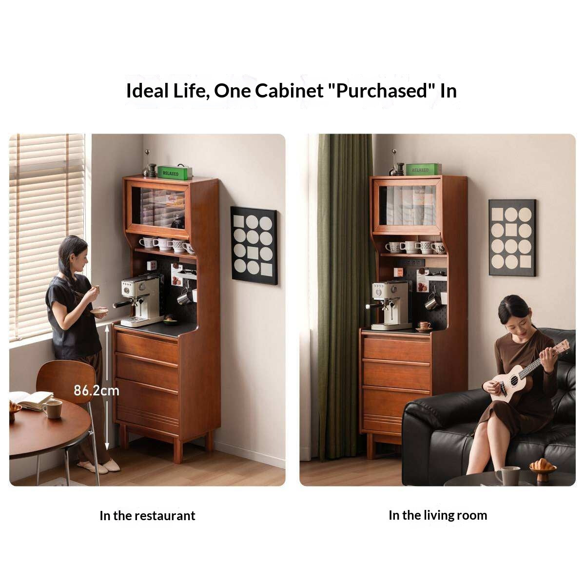 Poplar Solid Wood Vintage Style Sideboard with Dining Room Storage