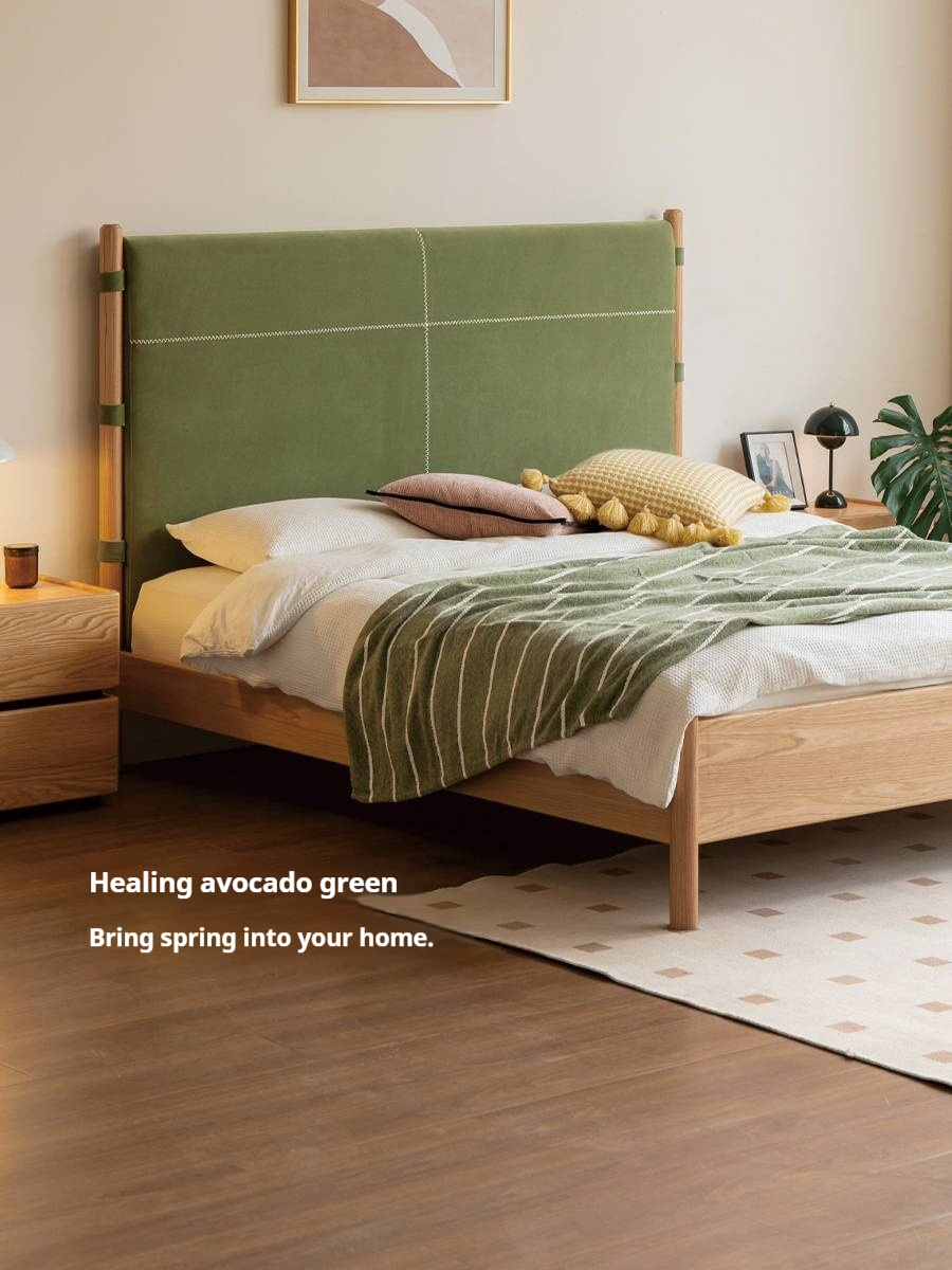 Oak Solid Wood Soft High Backrest Bed Modern Minimalist
