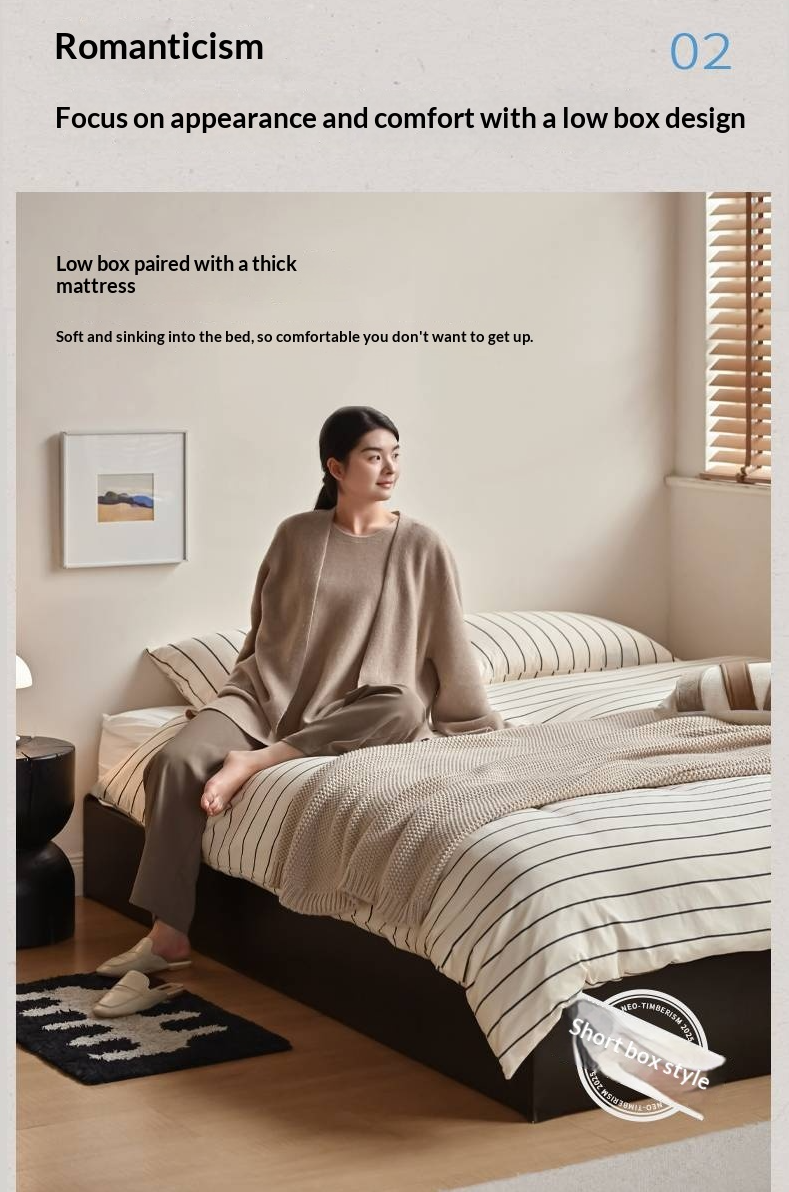 Rubberwood Solid Wood Platform Bed, Headboard-Free Box Bed, Modern Minimalist