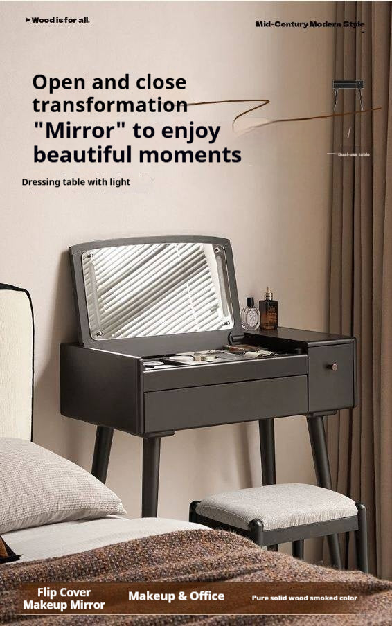 Solid RubberWood Black Vanity Table Mirror LED Touch