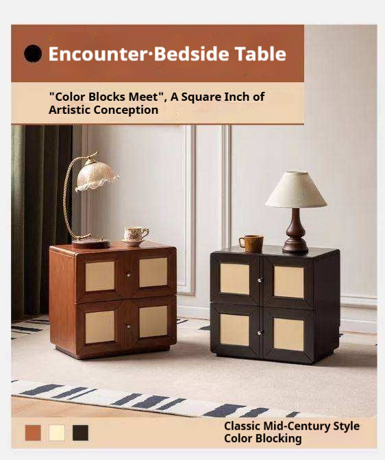 Solid Rubberwood, Tulipwood Solid Wood Middle-Aged Style Nightstand.
