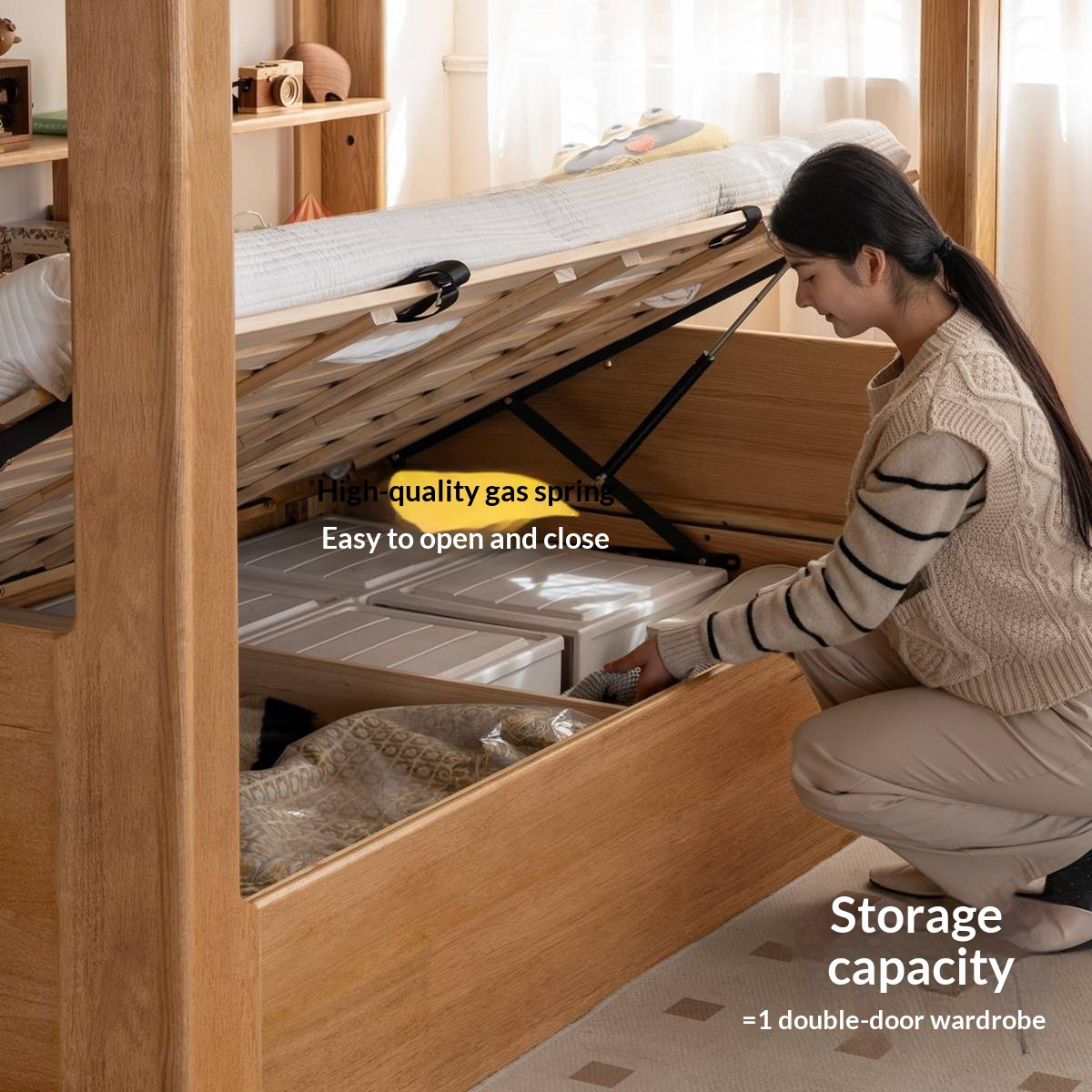 Rubberwood Solid Wood Children's Multifunctional Box Bunk Bed