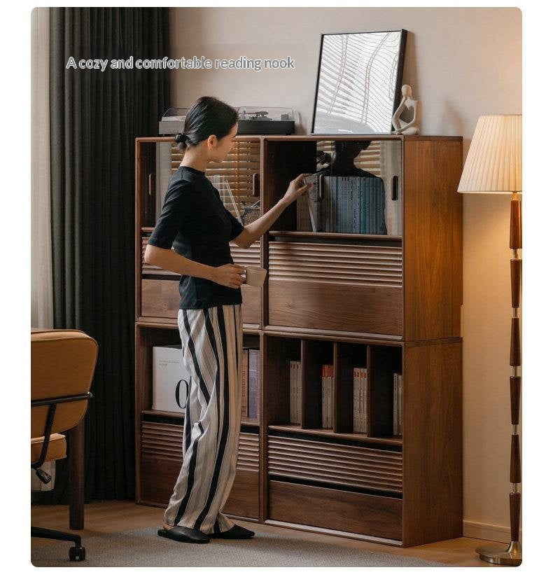 Sandalwood, Oak, Black Walnut, Ash Solid Wood Light Luxury Style Module Bookcase