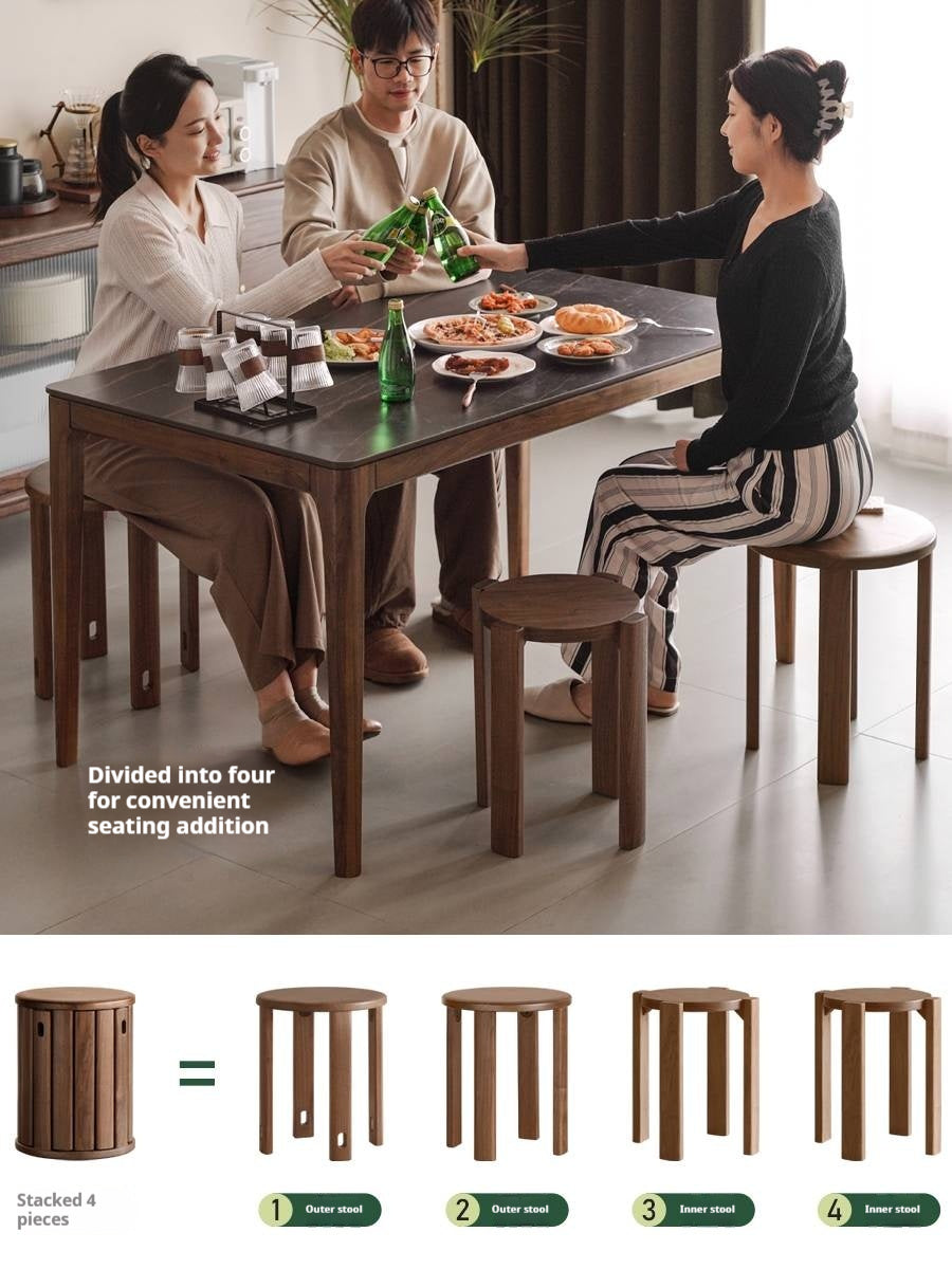 Black Walnut, Ash Oak, Solid Rubberwood Solid Wood Stacking Stool