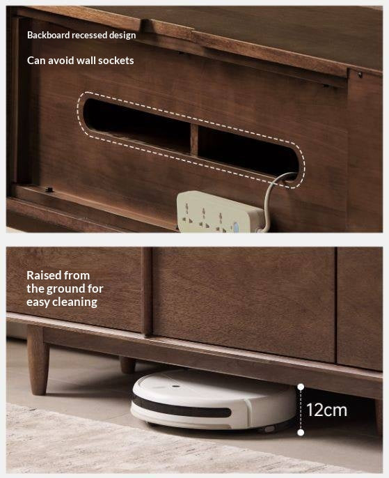 Sandalwood Solid Wood Italian Minimalist TV Console with Tapered Legs
