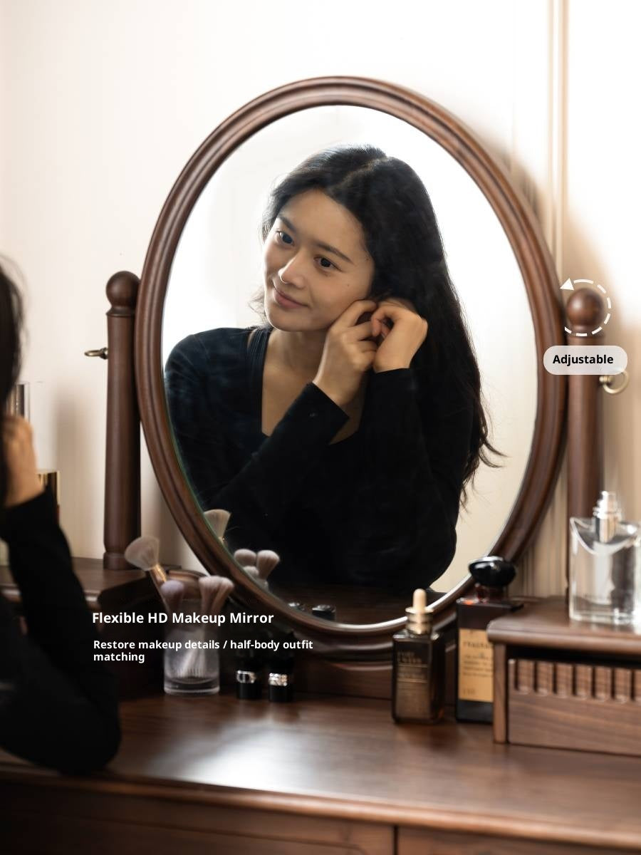 Black Walnut, Tulipwood Solid Wood Retro Style Vanity Table With Built-In Mirror