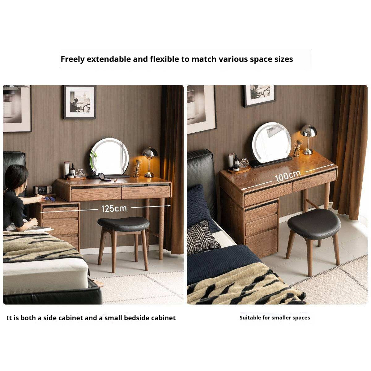 Ash Solid Wood Modern Vanity Table with Extendable Feature