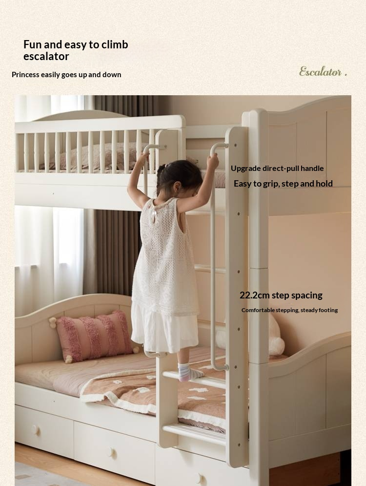 Rubberwood Solid Wood Children's White Castle Princess Bunk Bed