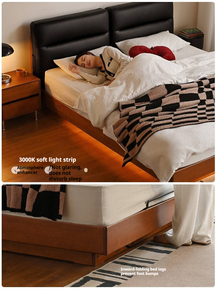 Poplar Solid Wood Box Bed — Upholstered Floating Bed with Bauhaus Style
