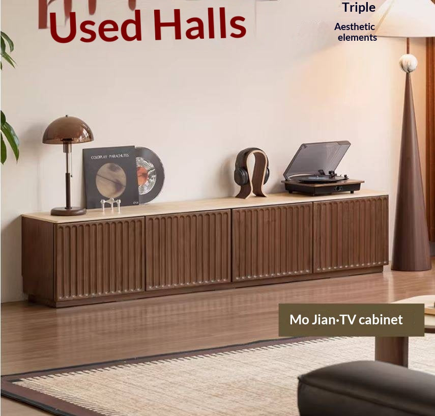 Black Walnut Solid Wood TV Cabinet with Vintage Style Floor-Standing Design