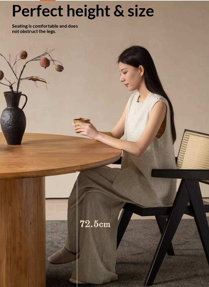 Elm Solid Wood Round Dining Table with Modern Minimalist Design