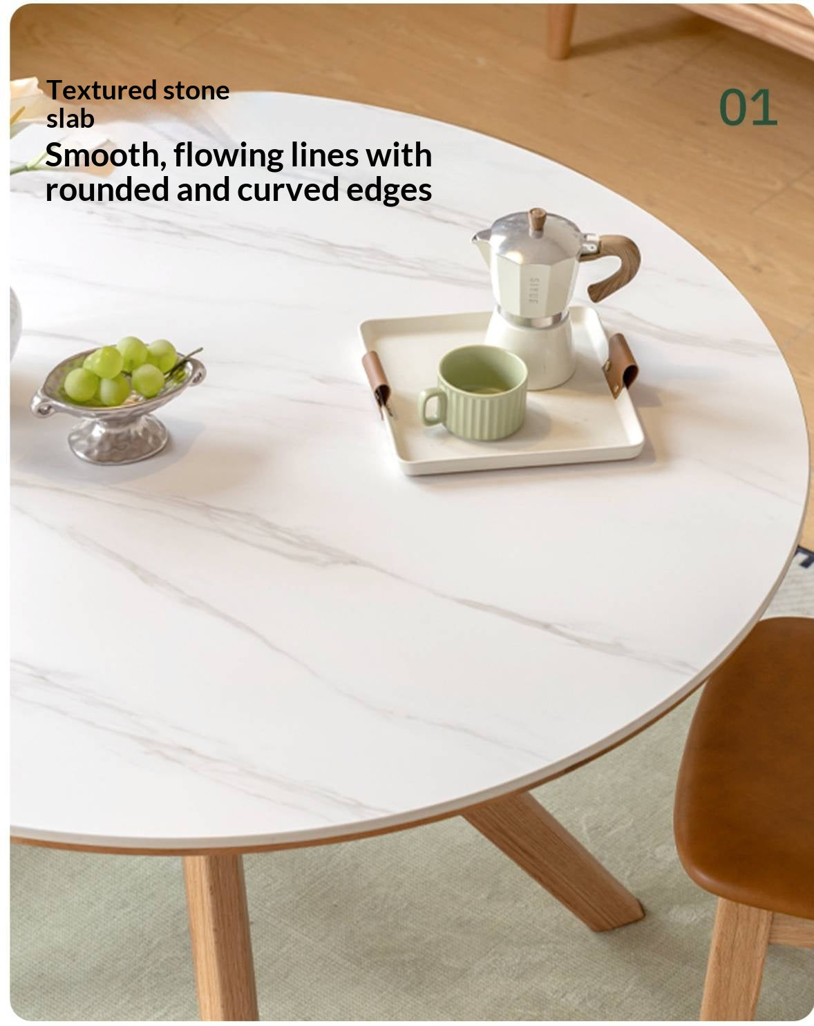 Oak Solid Wood Round Dining Table with Optional Sintered Stone Top and Chairs
